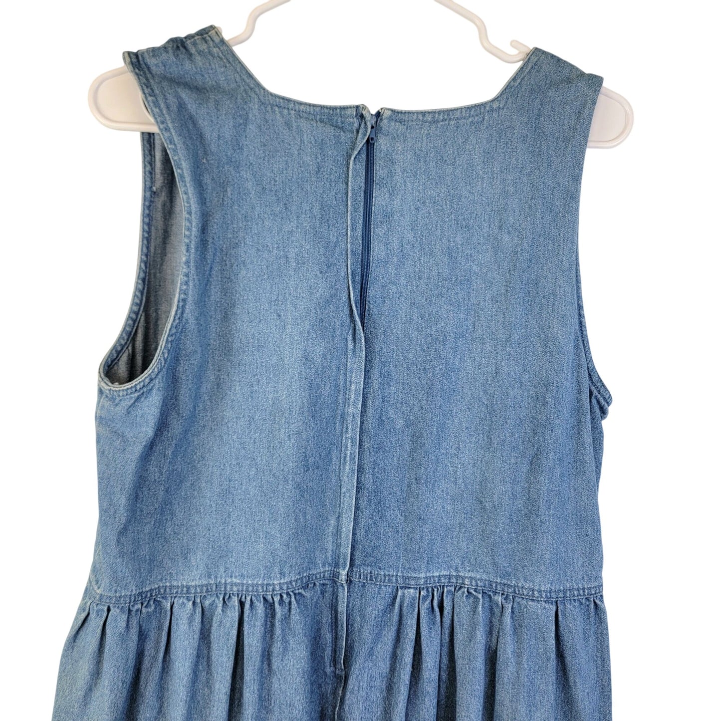 Vintage 90s Denim Midi Dress Women Large Teacher Casual Blue Jean