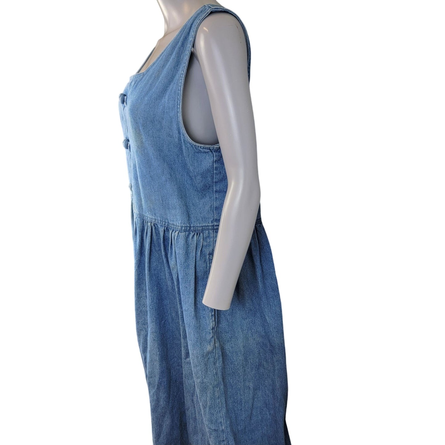 Vintage 90s Denim Midi Dress Women Large Teacher Casual Blue Jean