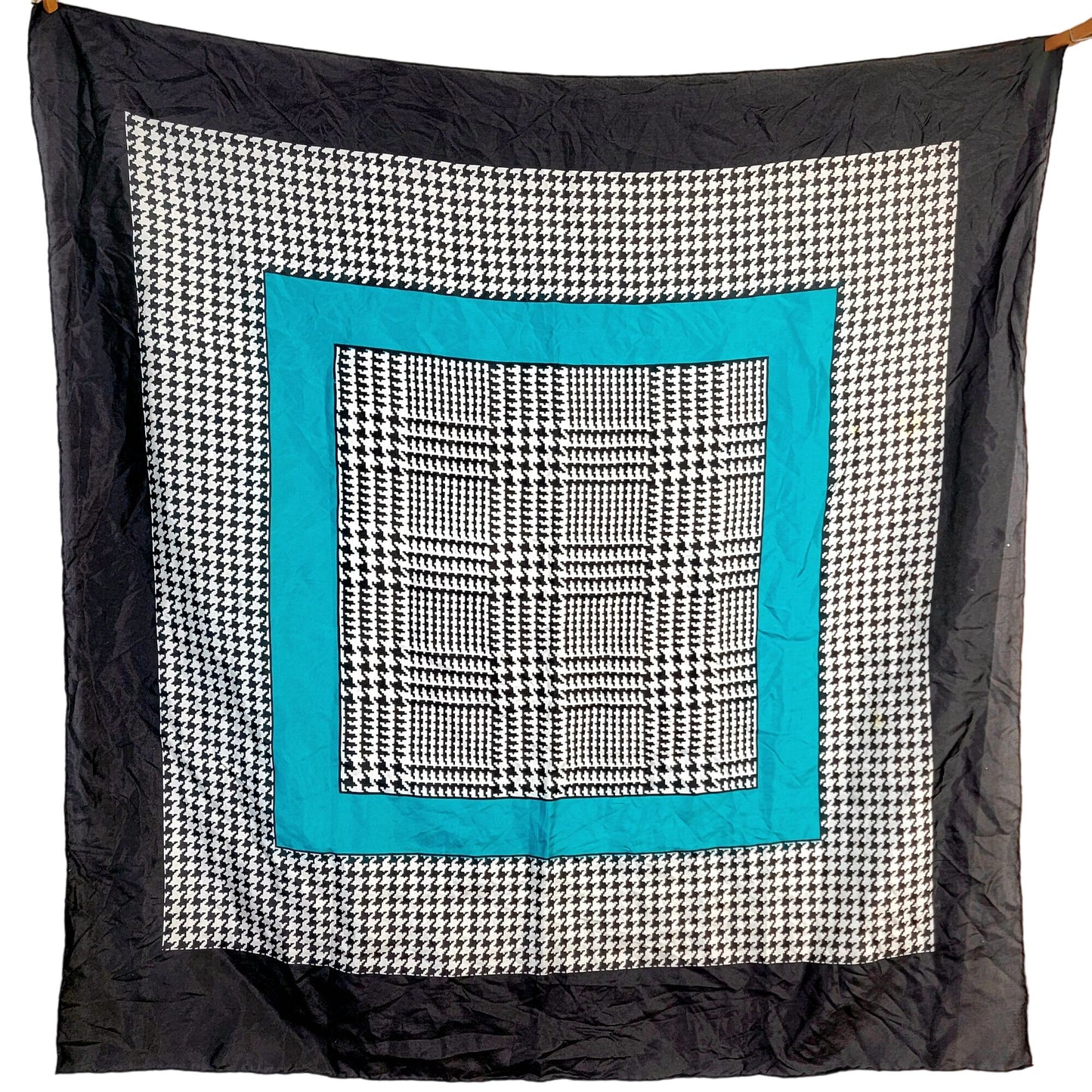 Vintage 80s Silk Scarf Women Accessories Black White Plaid