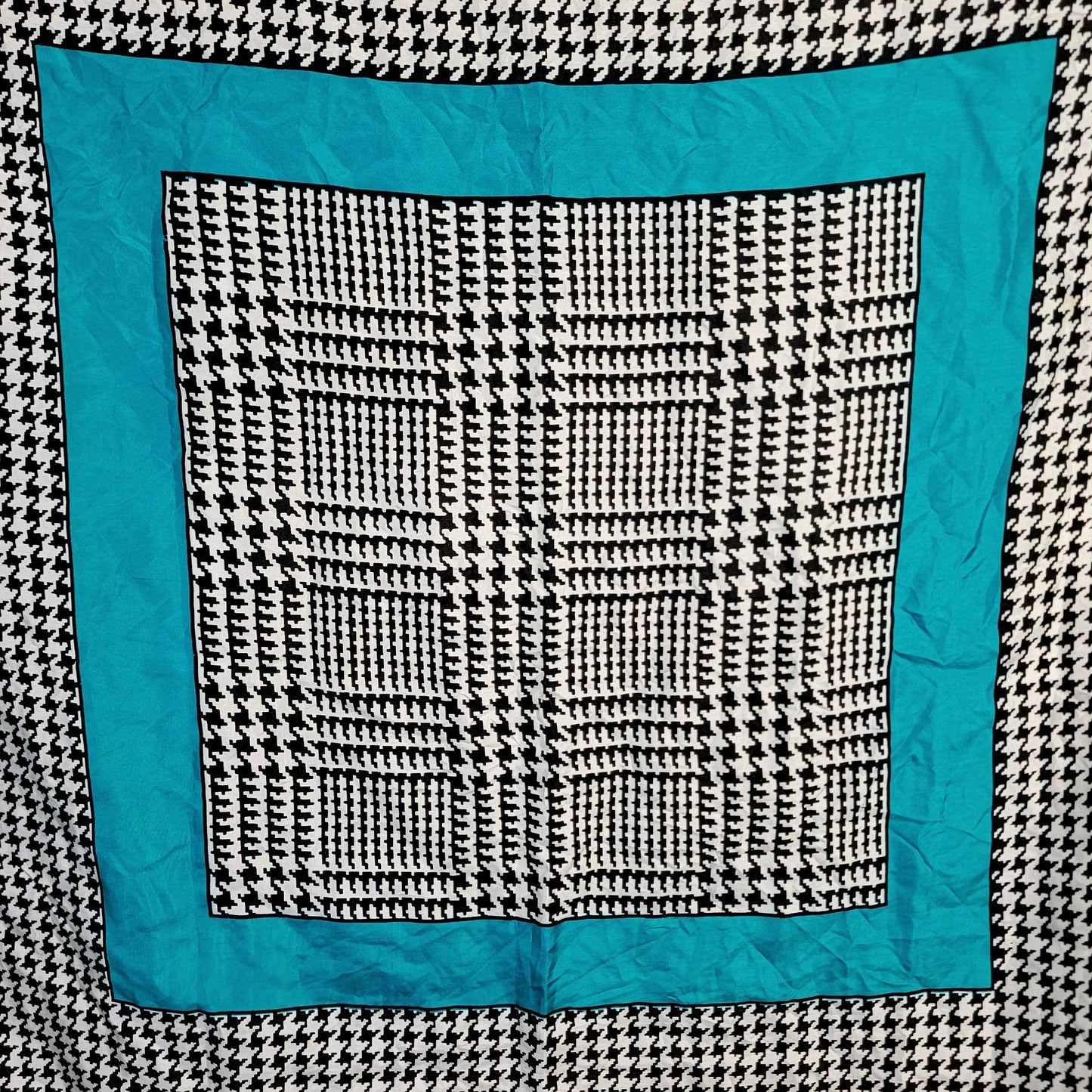 Vintage 80s Silk Scarf Women Accessories Black White Plaid