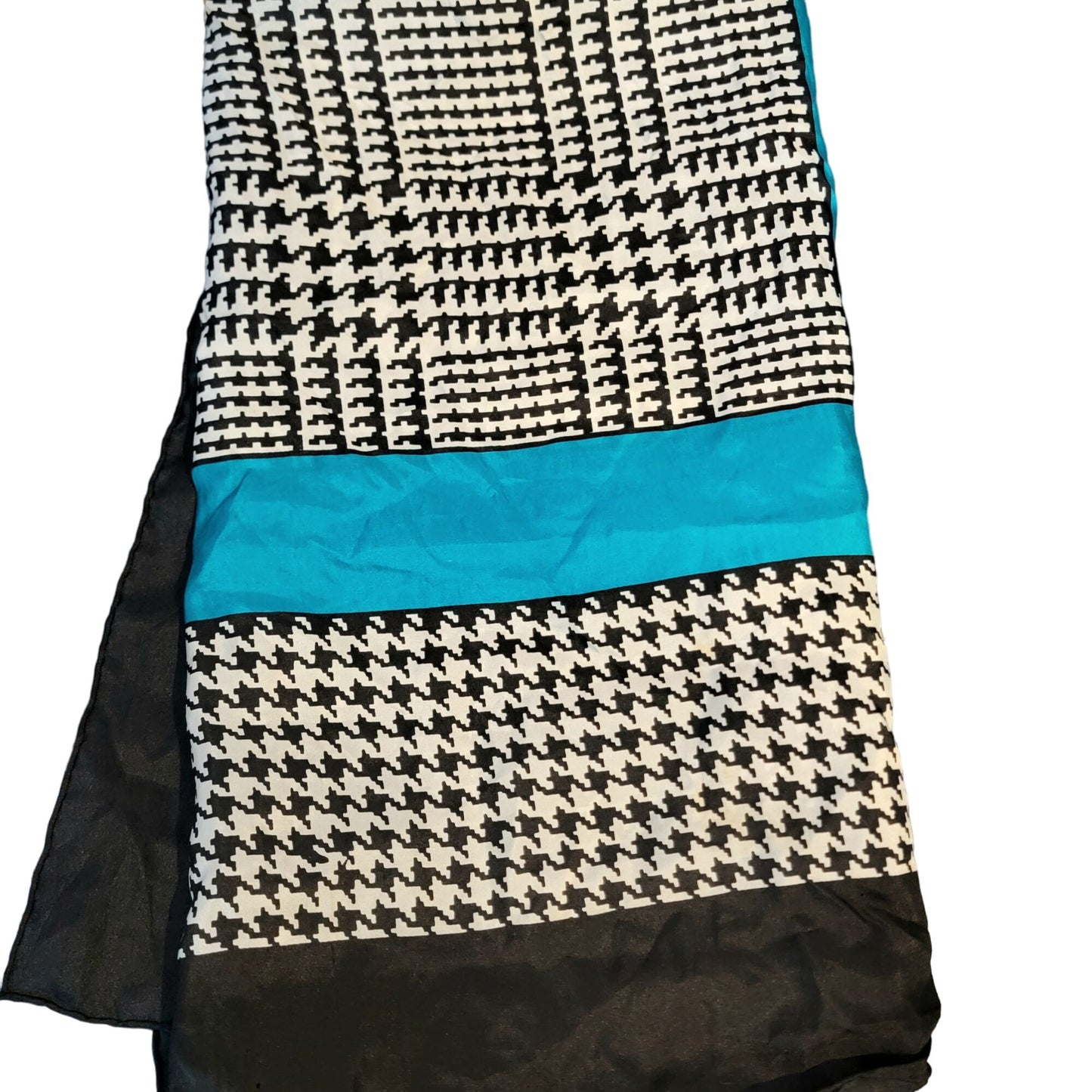 Vintage 80s Silk Scarf Women Accessories Black White Plaid
