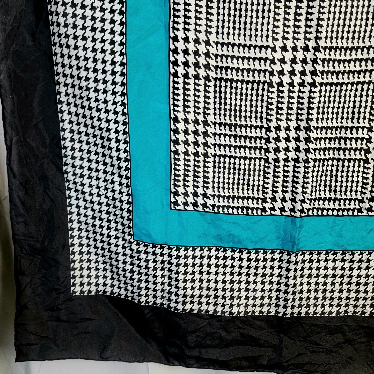 Vintage 80s Silk Scarf Women Accessories Black White Plaid