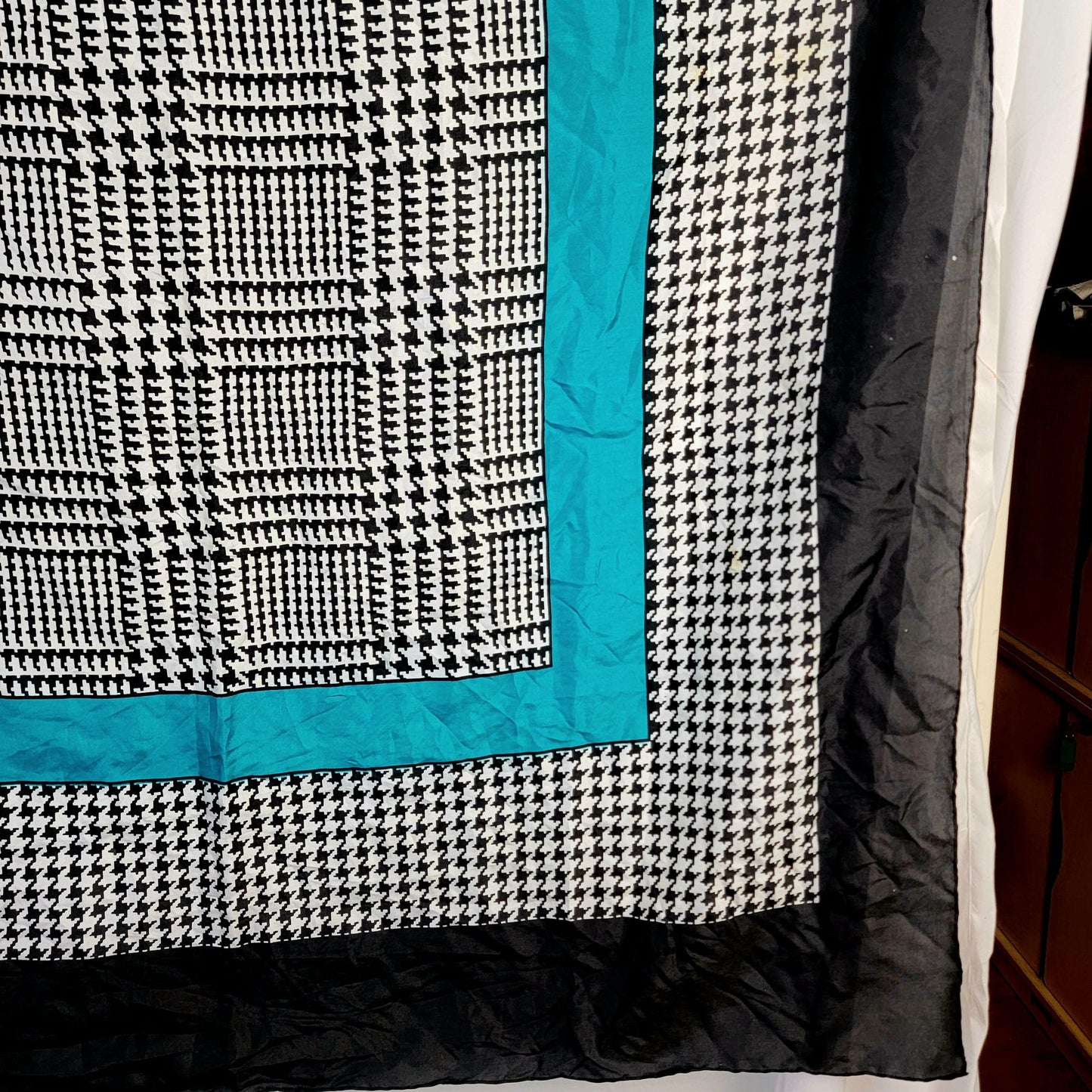 Vintage 80s Silk Scarf Women Accessories Black White Plaid