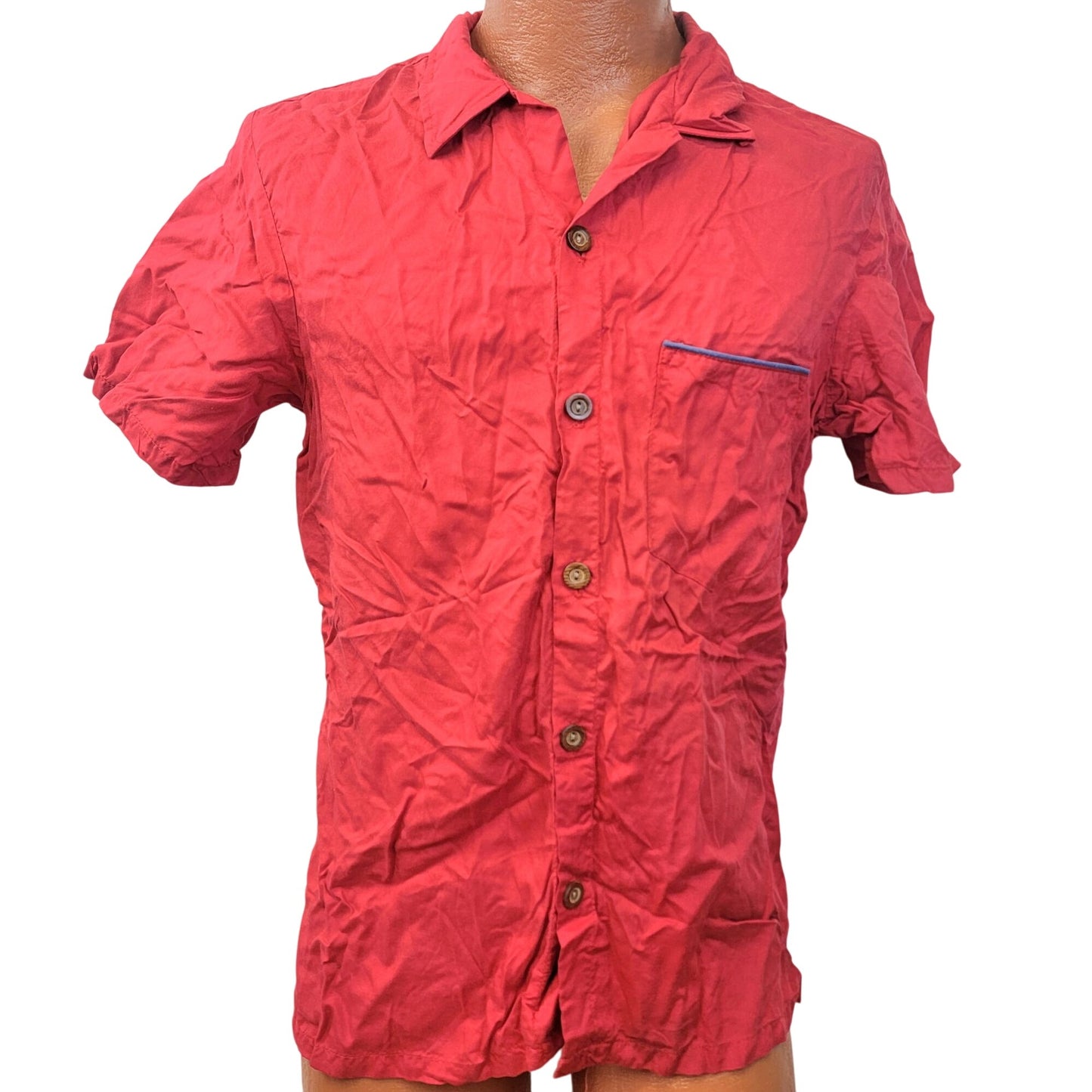 OP Vintage 80s Boat Shirt Men Large Red Collar Button Cruise Trip Top Nautical L