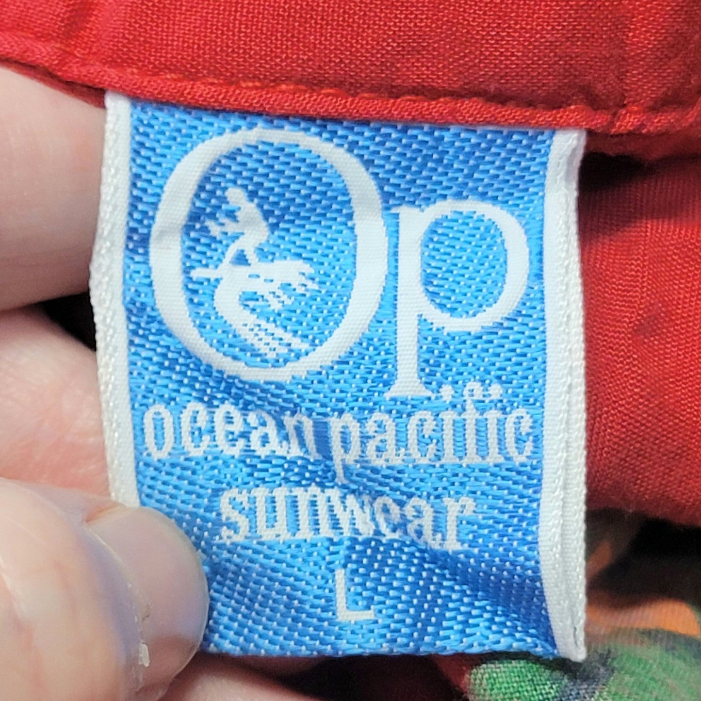 OP Vintage 80s Boat Shirt Men Large Red Collar Button Cruise Trip Top Nautical L