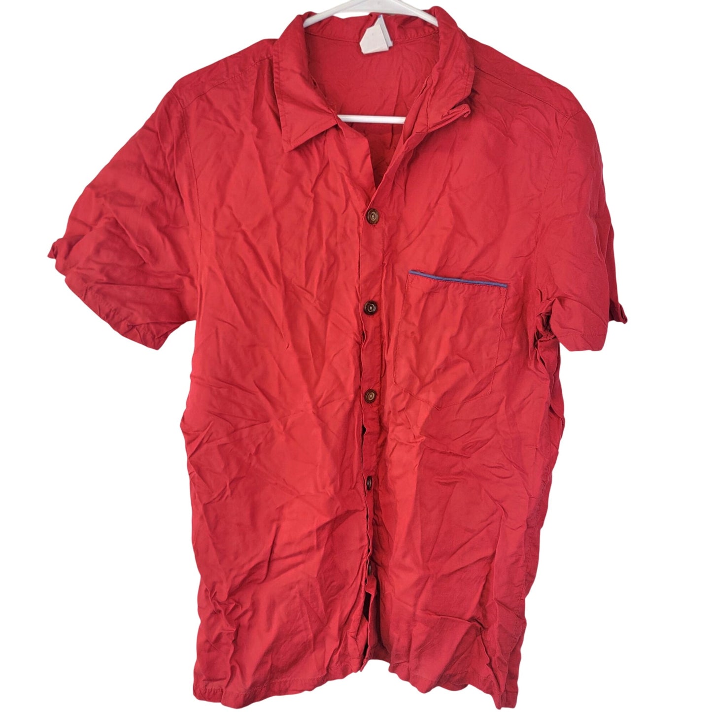 OP Vintage 80s Boat Shirt Men Large Red Collar Button Cruise Trip Top Nautical L
