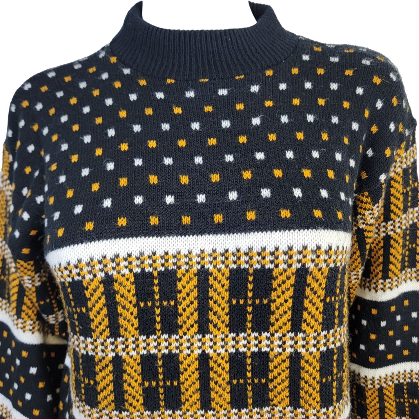 Vintage 70s Geometric Sweater Women Medium Brown Black