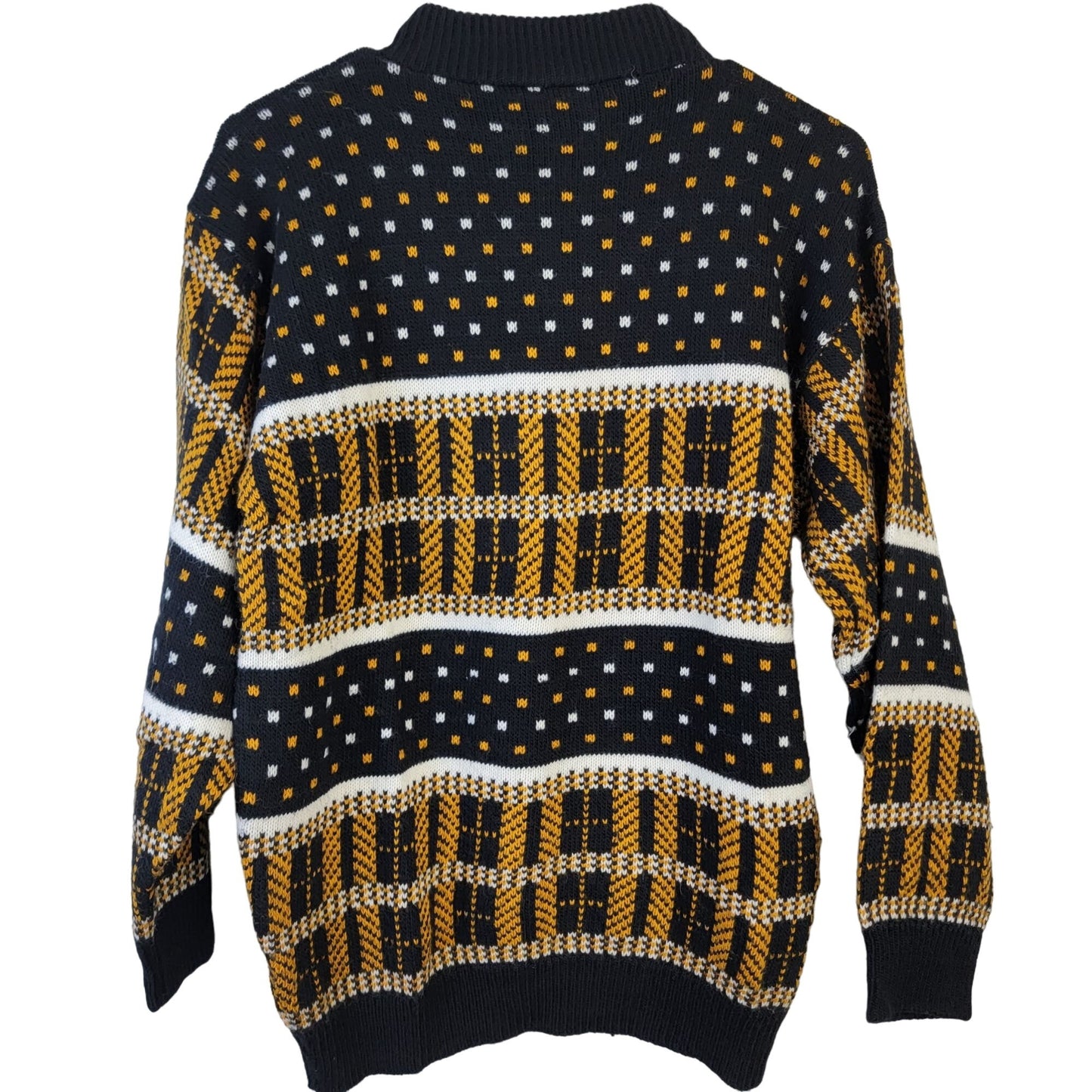 Vintage 70s Geometric Sweater Women Medium Brown Black
