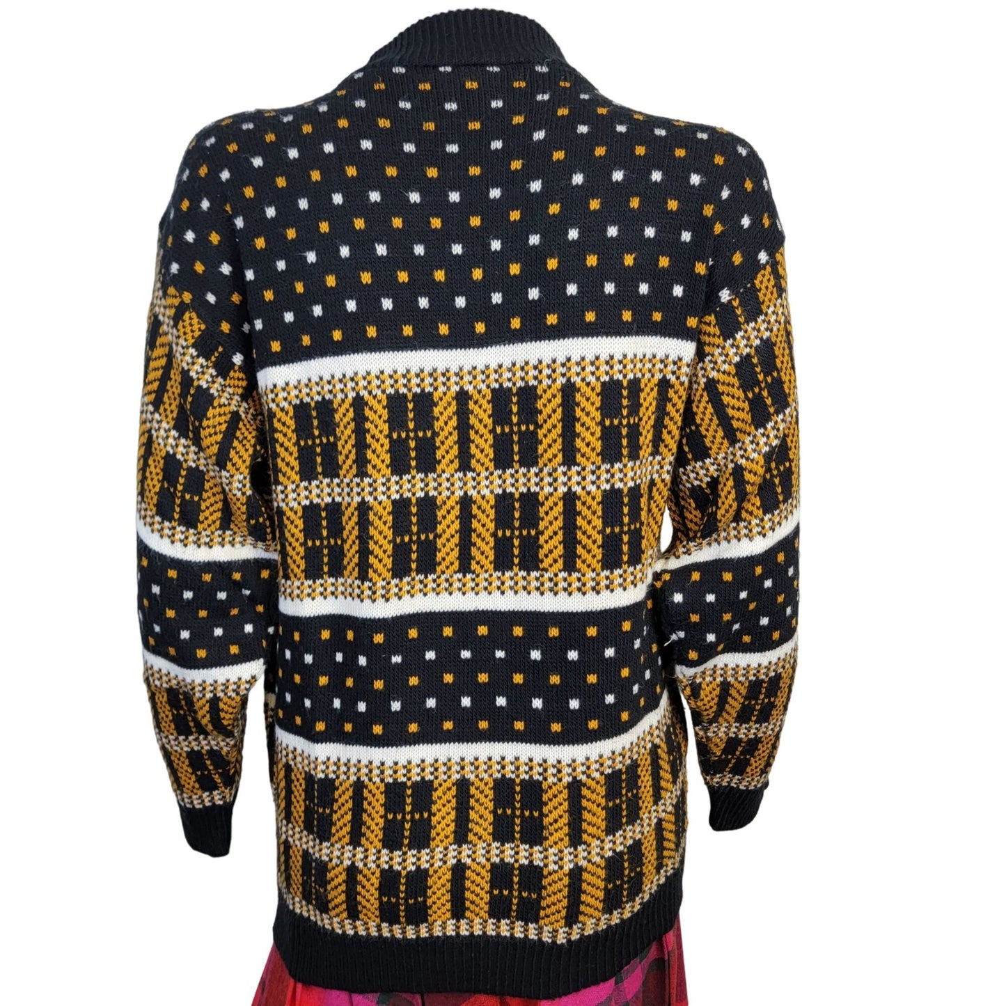 Vintage 70s Geometric Sweater Women Medium Brown Black