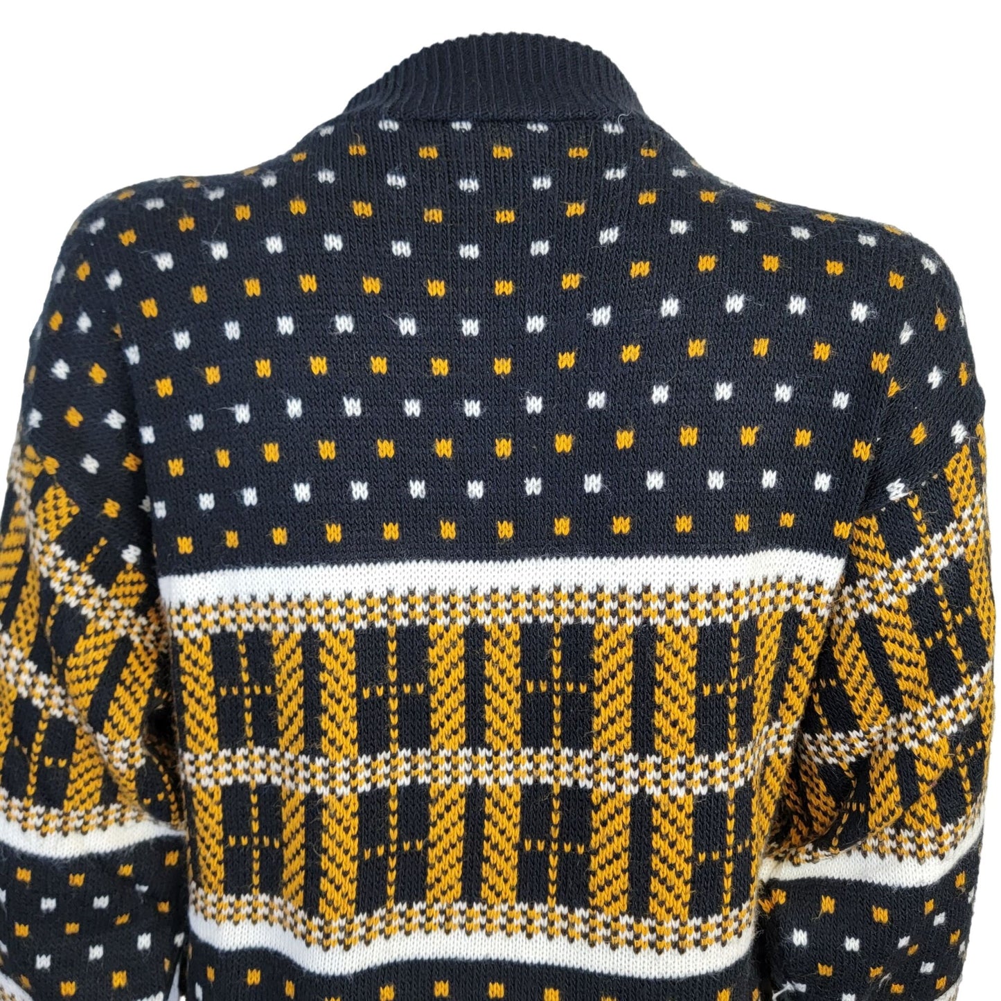 Vintage 70s Geometric Sweater Women Medium Brown Black