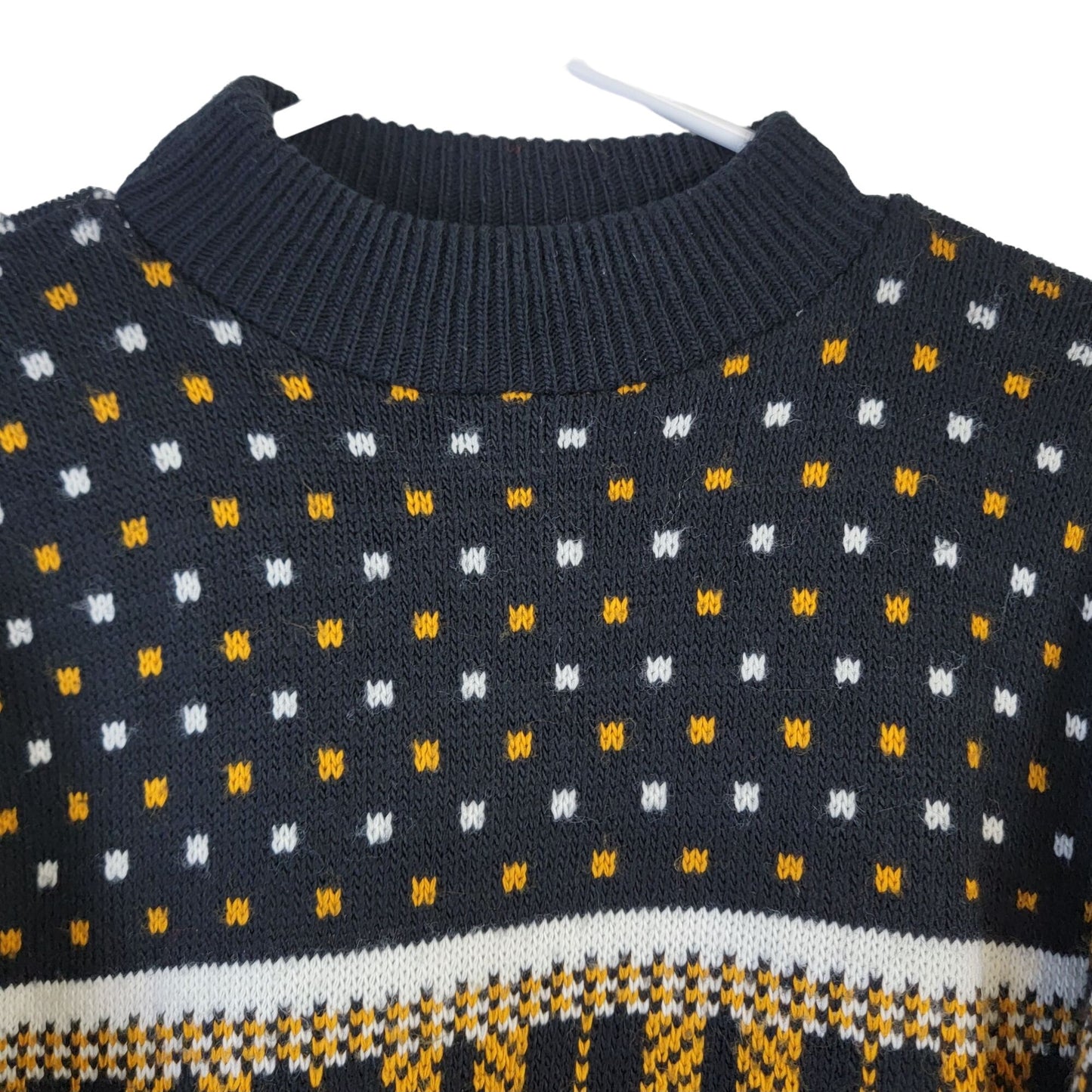Vintage 70s Geometric Sweater Women Medium Brown Black
