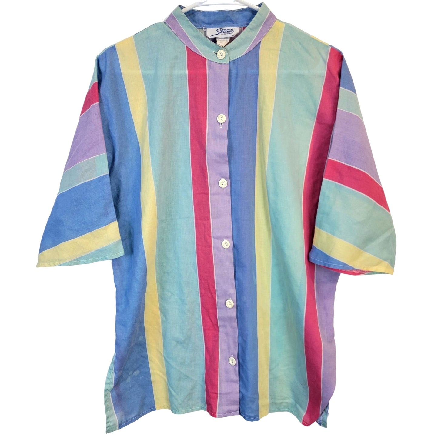 Vintage 70s Tunic Shirt Women 10 Large Pastel Stripe