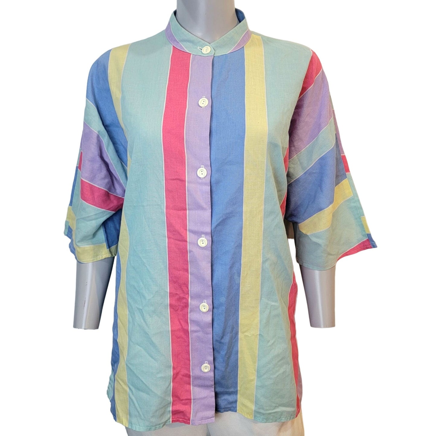 Vintage 70s Tunic Shirt Women 10 Large Pastel Stripe