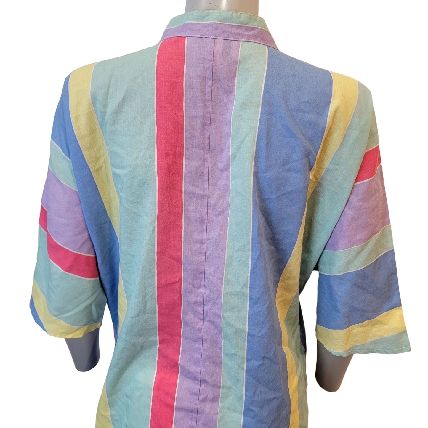 Vintage 70s Tunic Shirt Women 10 Large Pastel Stripe