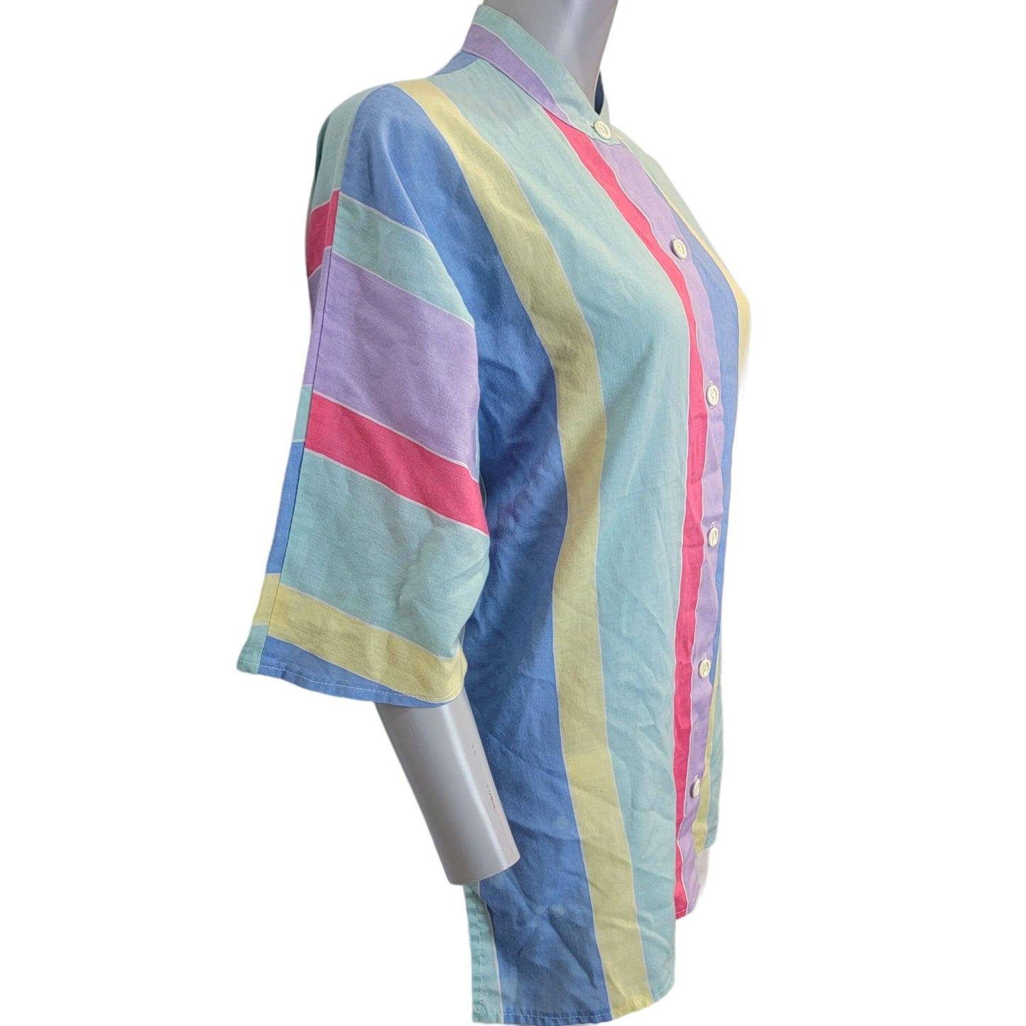 Vintage 70s Tunic Shirt Women 10 Large Pastel Stripe