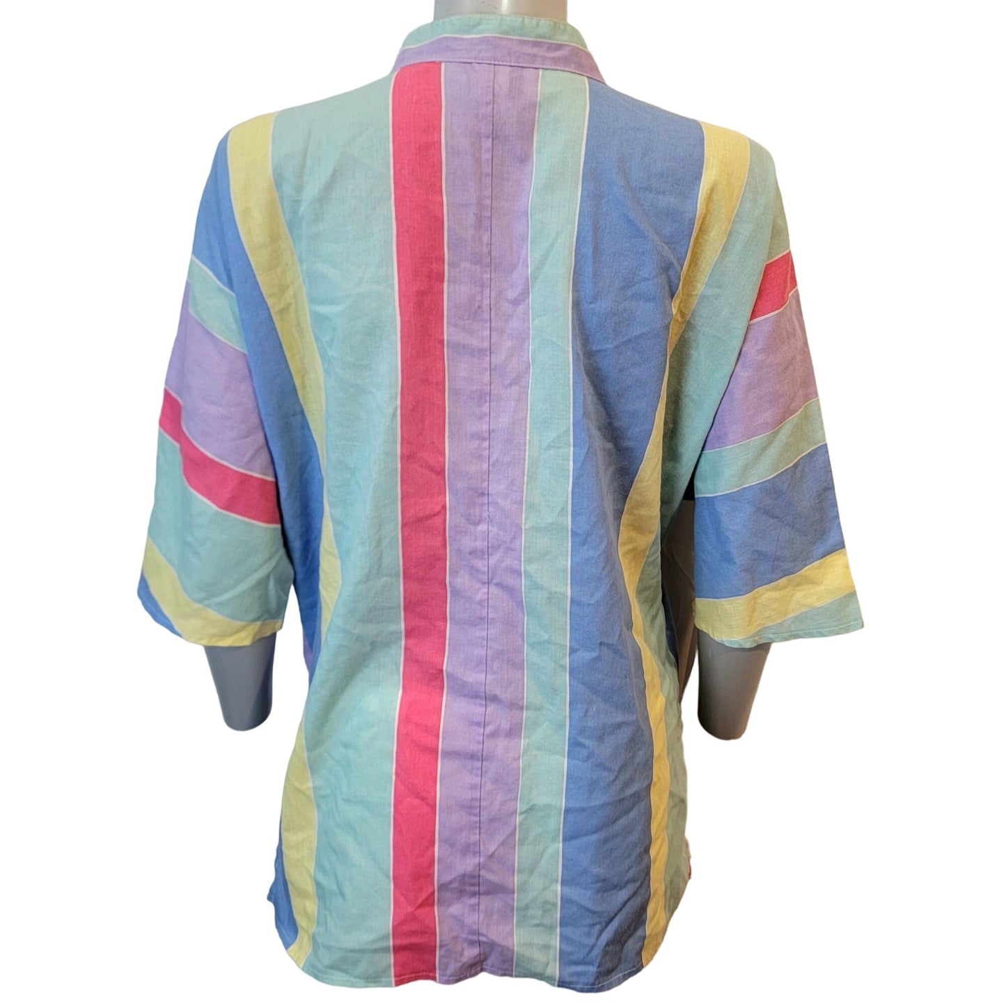 Vintage 70s Tunic Shirt Women 10 Large Pastel Stripe
