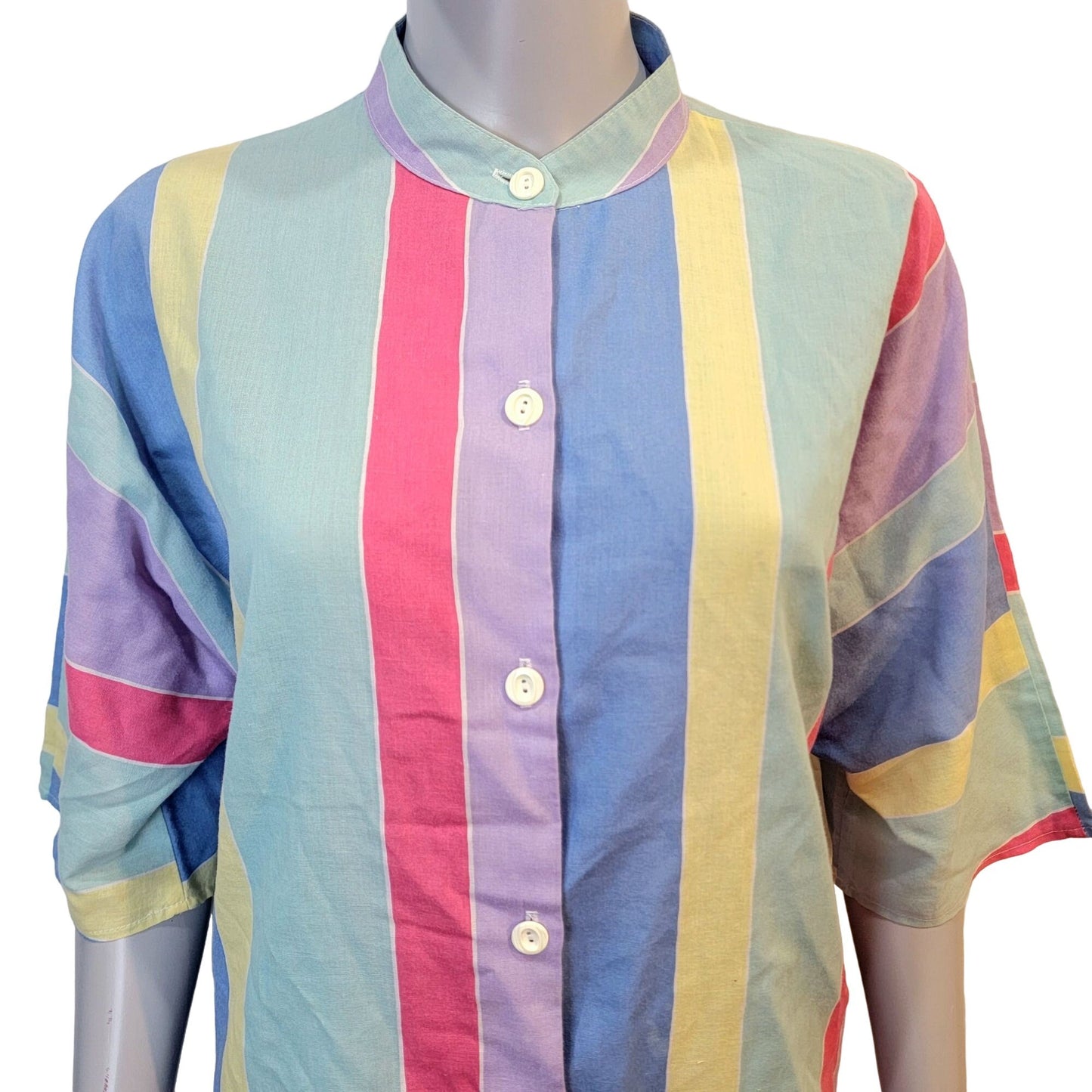 Vintage 70s Tunic Shirt Women 10 Large Pastel Stripe
