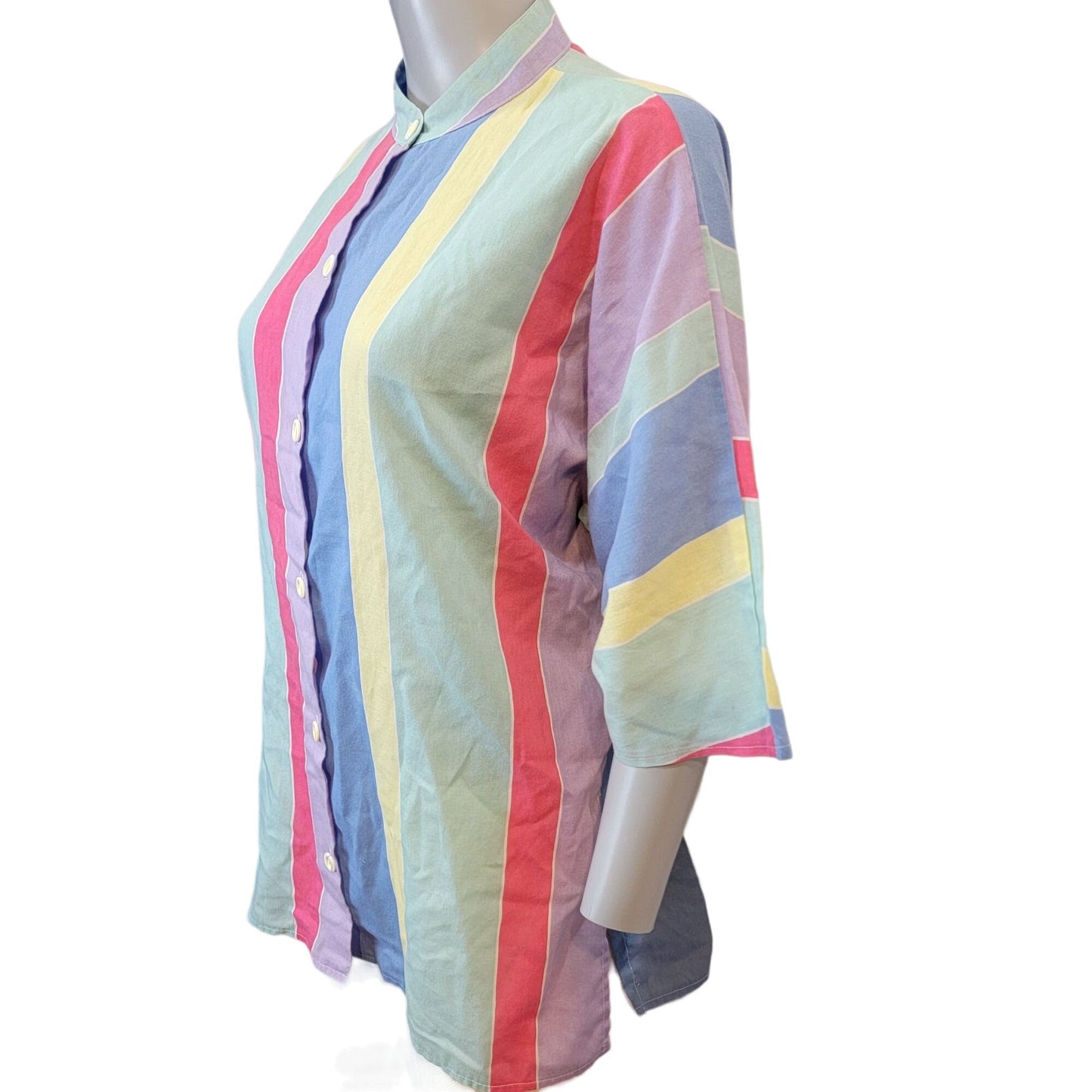 Vintage 70s Tunic Shirt Women 10 Large Pastel Stripe