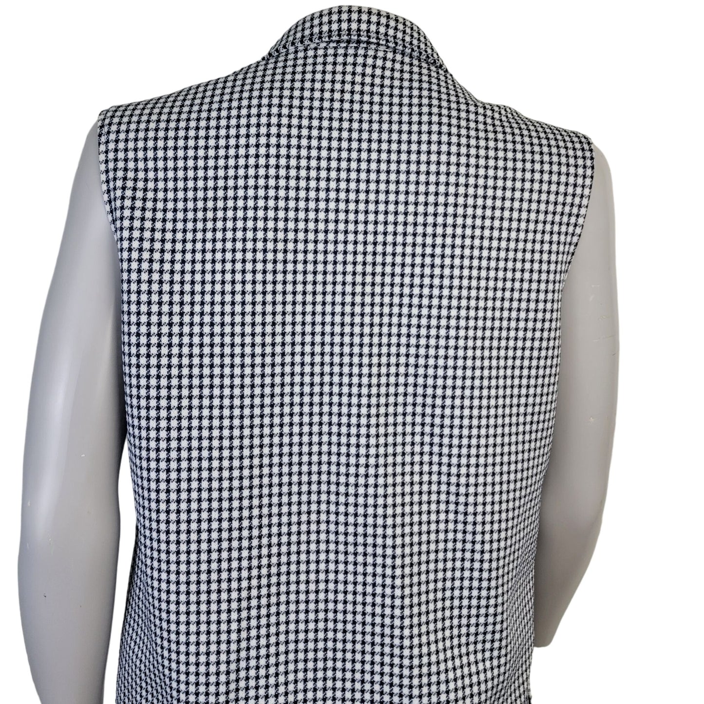 Vintage 70s Vest Jacket Women Medium White Blue Gingham