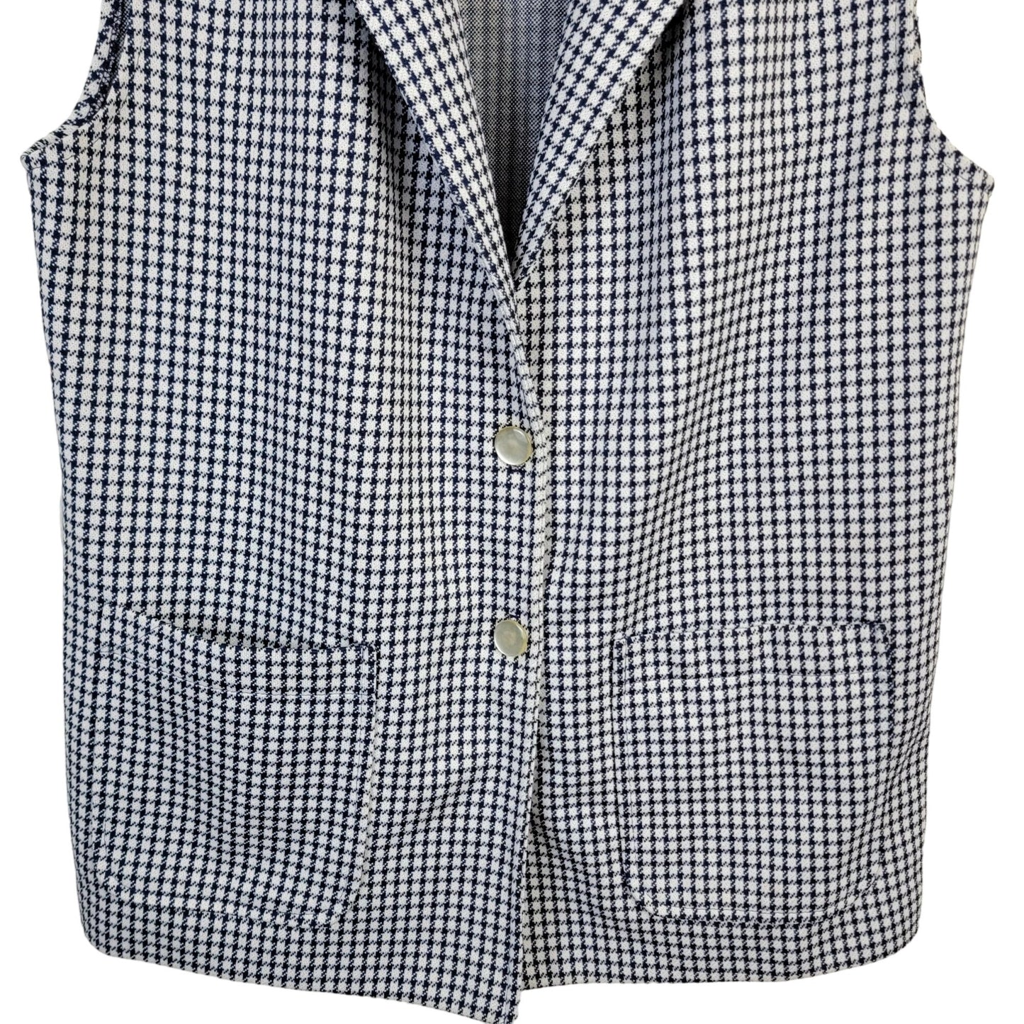 Vintage 70s Vest Jacket Women Medium White Blue Gingham
