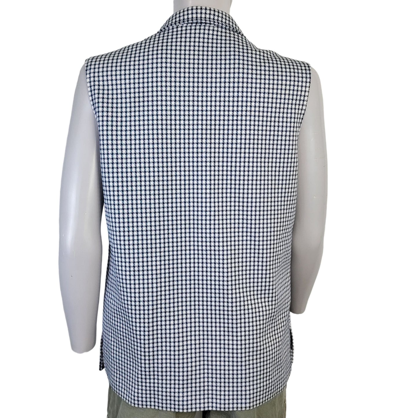 Vintage 70s Vest Jacket Women Medium White Blue Gingham