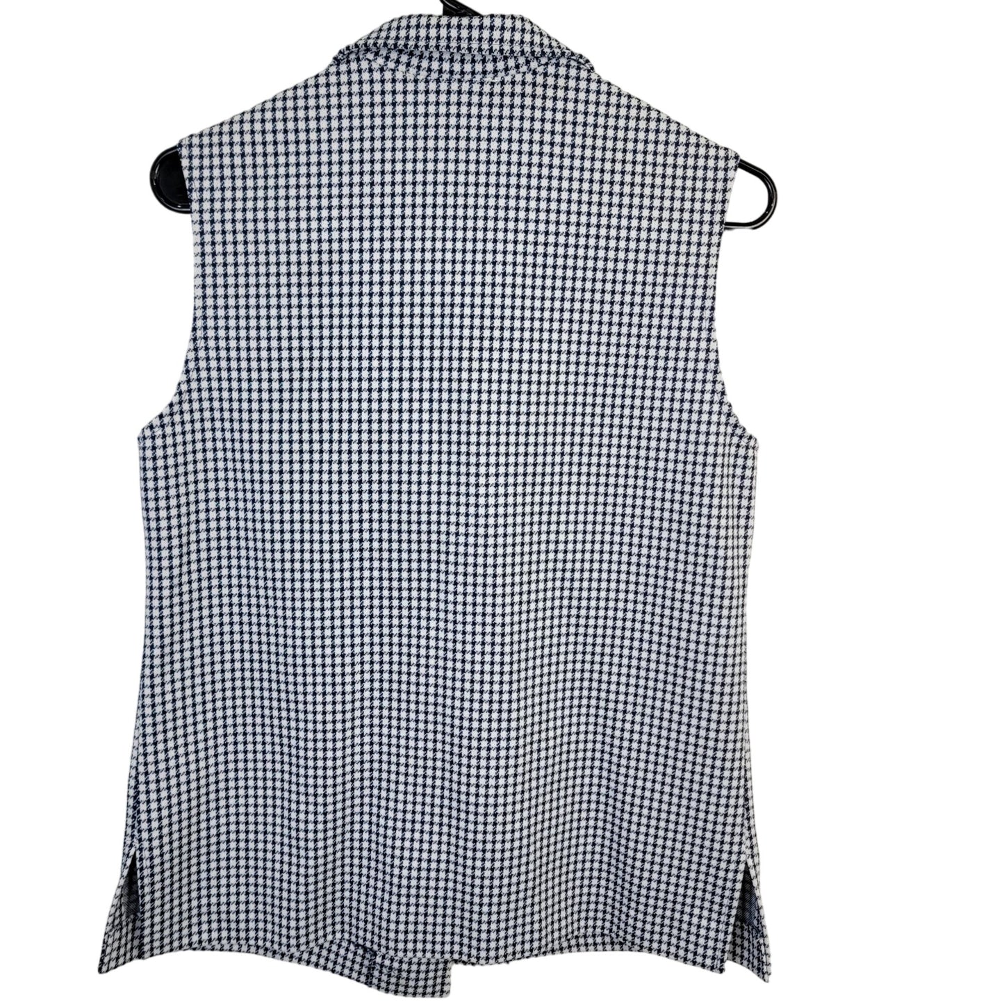 Vintage 70s Vest Jacket Women Medium White Blue Gingham