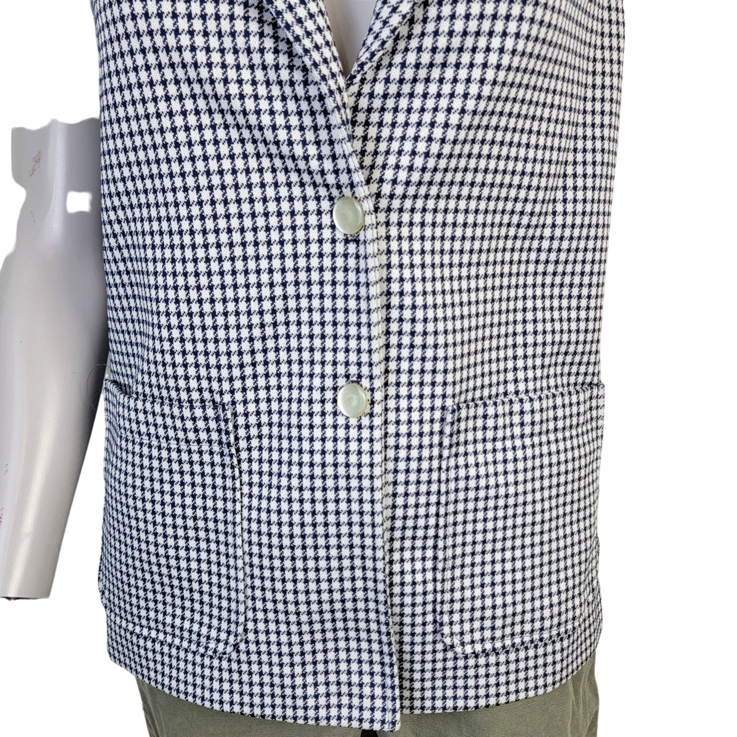 Vintage 70s Vest Jacket Women Medium White Blue Gingham