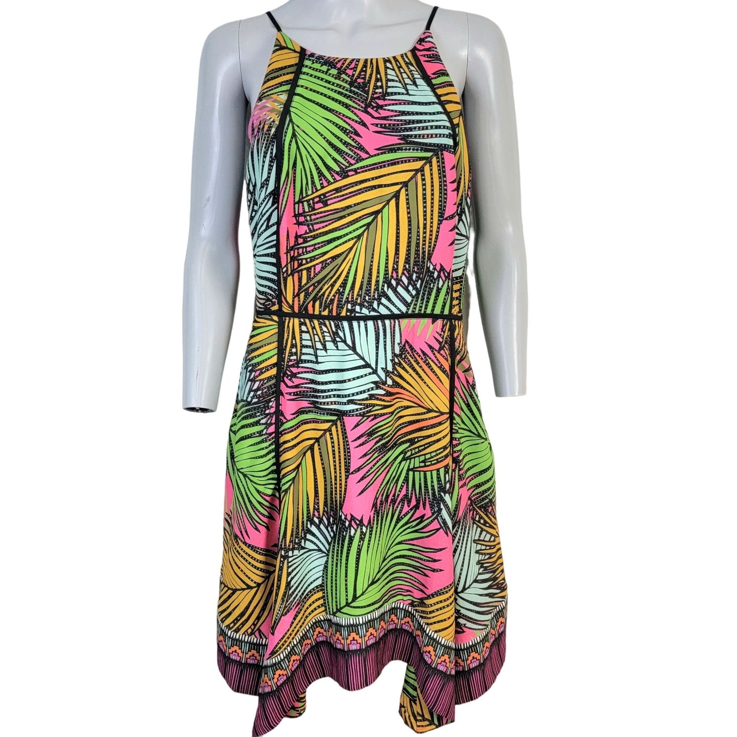 Greylin Colorful Tropical Midi Dress Women Medium New Black Pink