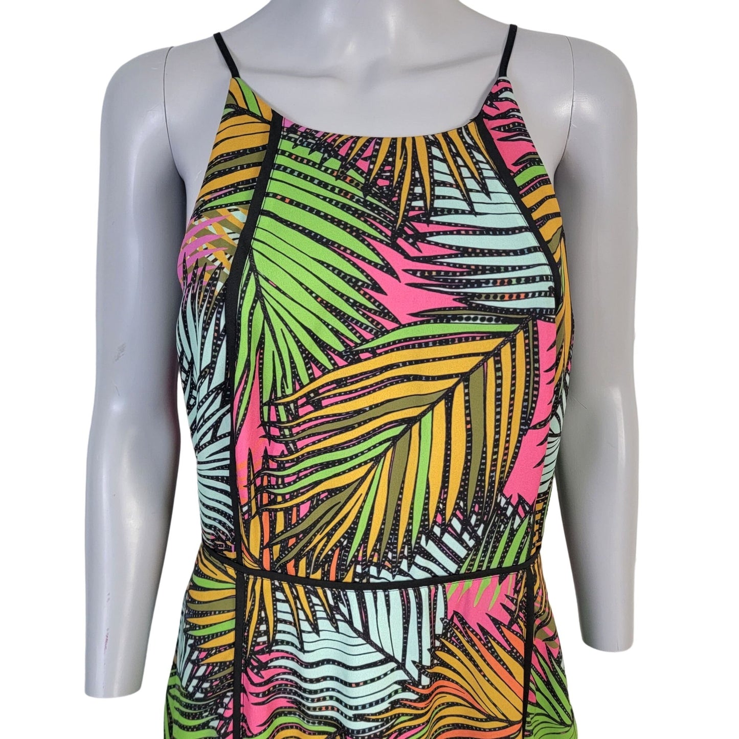 Greylin Colorful Tropical Midi Dress Women Medium New Black Pink