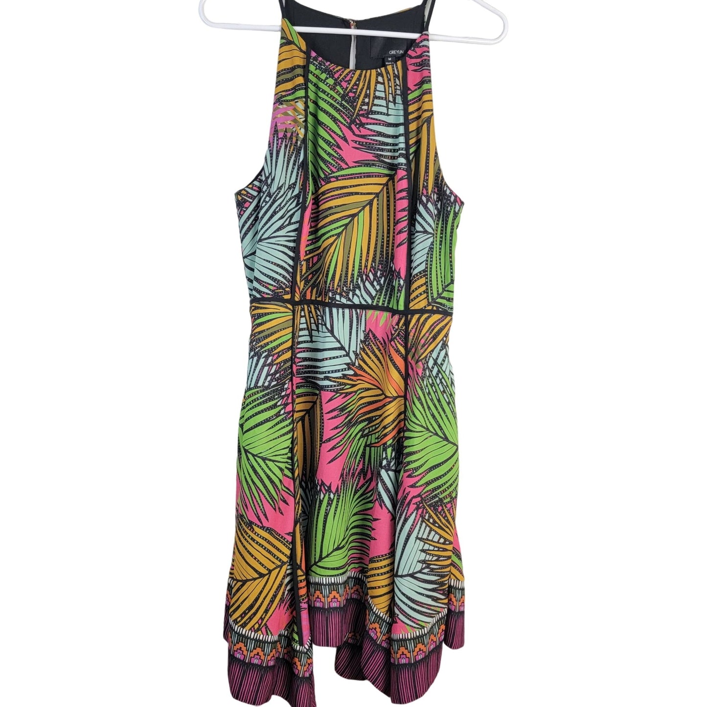 Greylin Colorful Tropical Midi Dress Women Medium New Black Pink