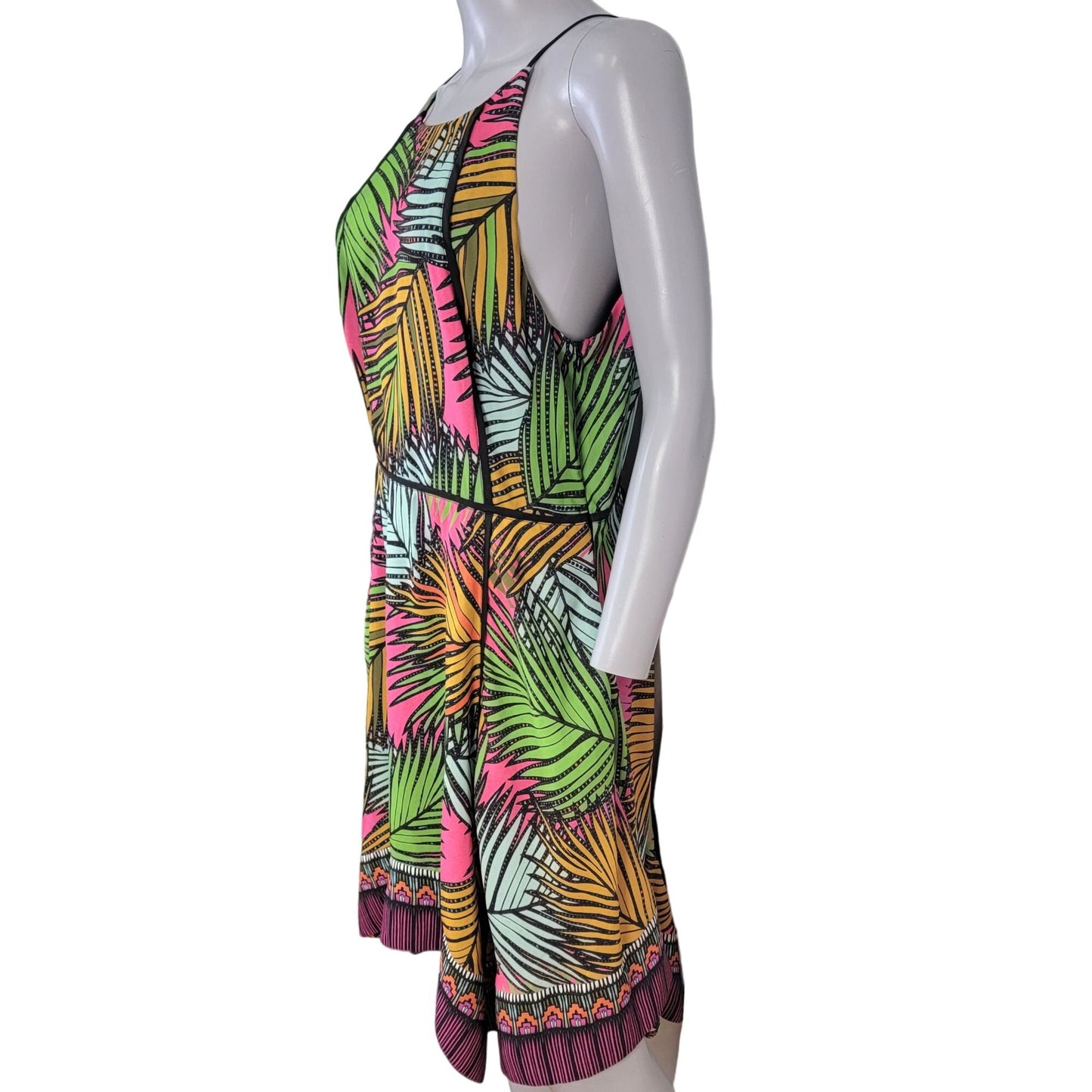 Greylin Colorful Tropical Midi Dress Women Medium New Black Pink