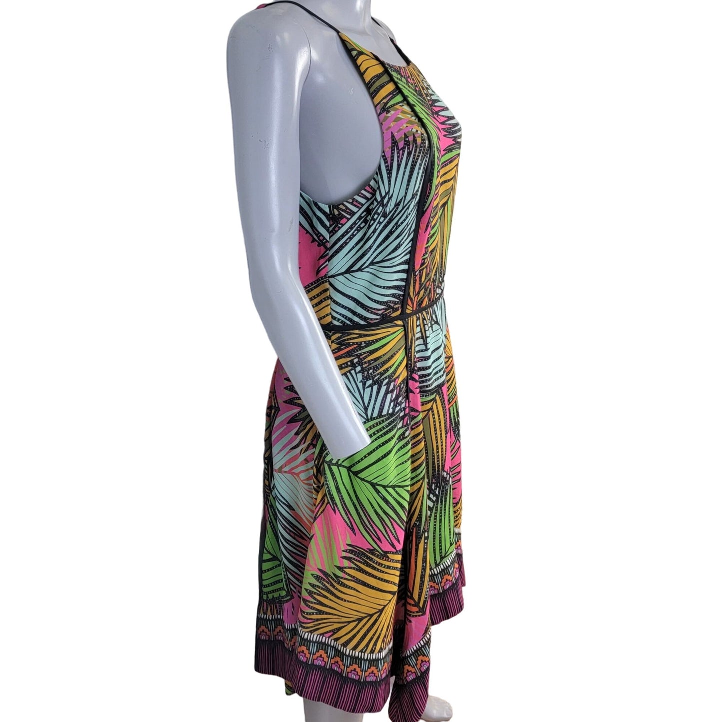 Greylin Colorful Tropical Midi Dress Women Medium New Black Pink