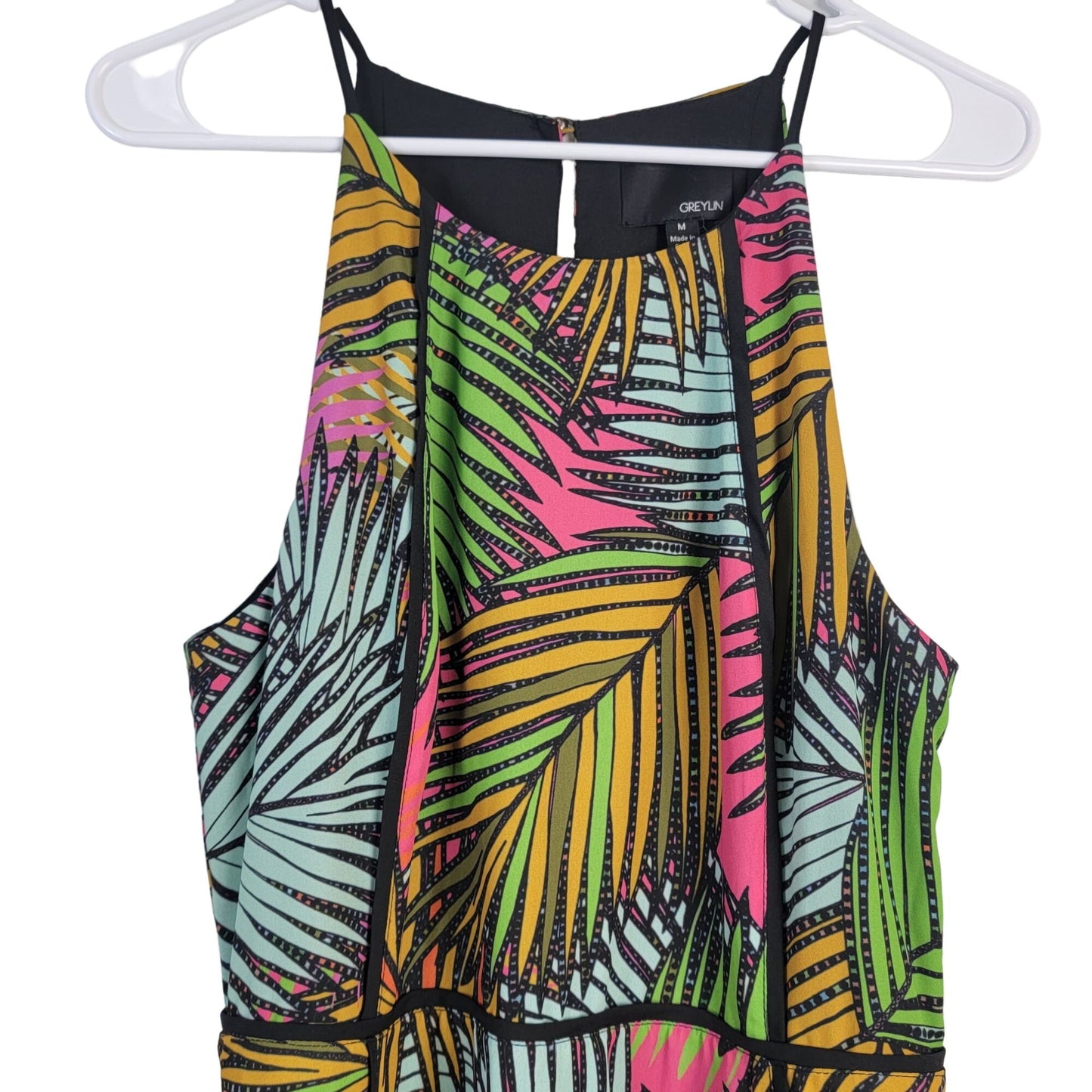 Greylin Colorful Tropical Midi Dress Women Medium New Black Pink