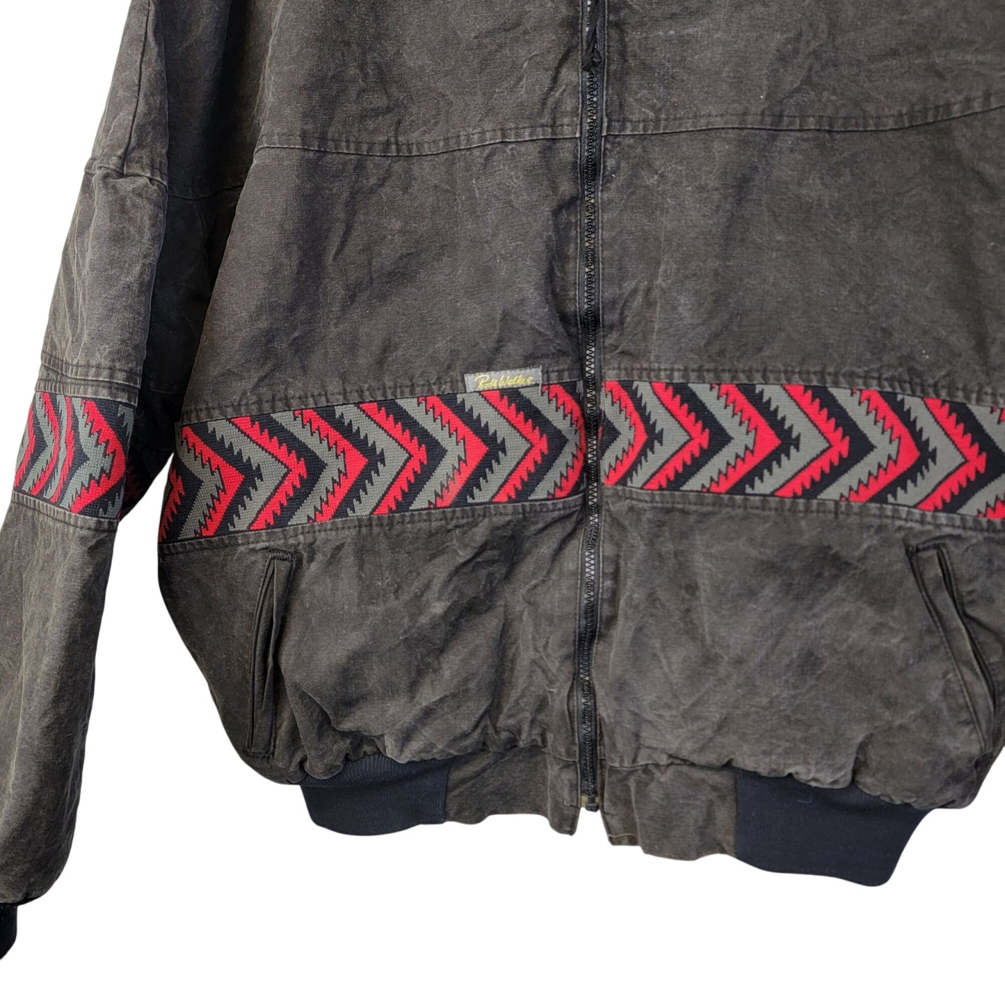 Rode Walker Vintage 90s Blanket Lined Western Jacket Men XL Red Black Outdoors Aztec