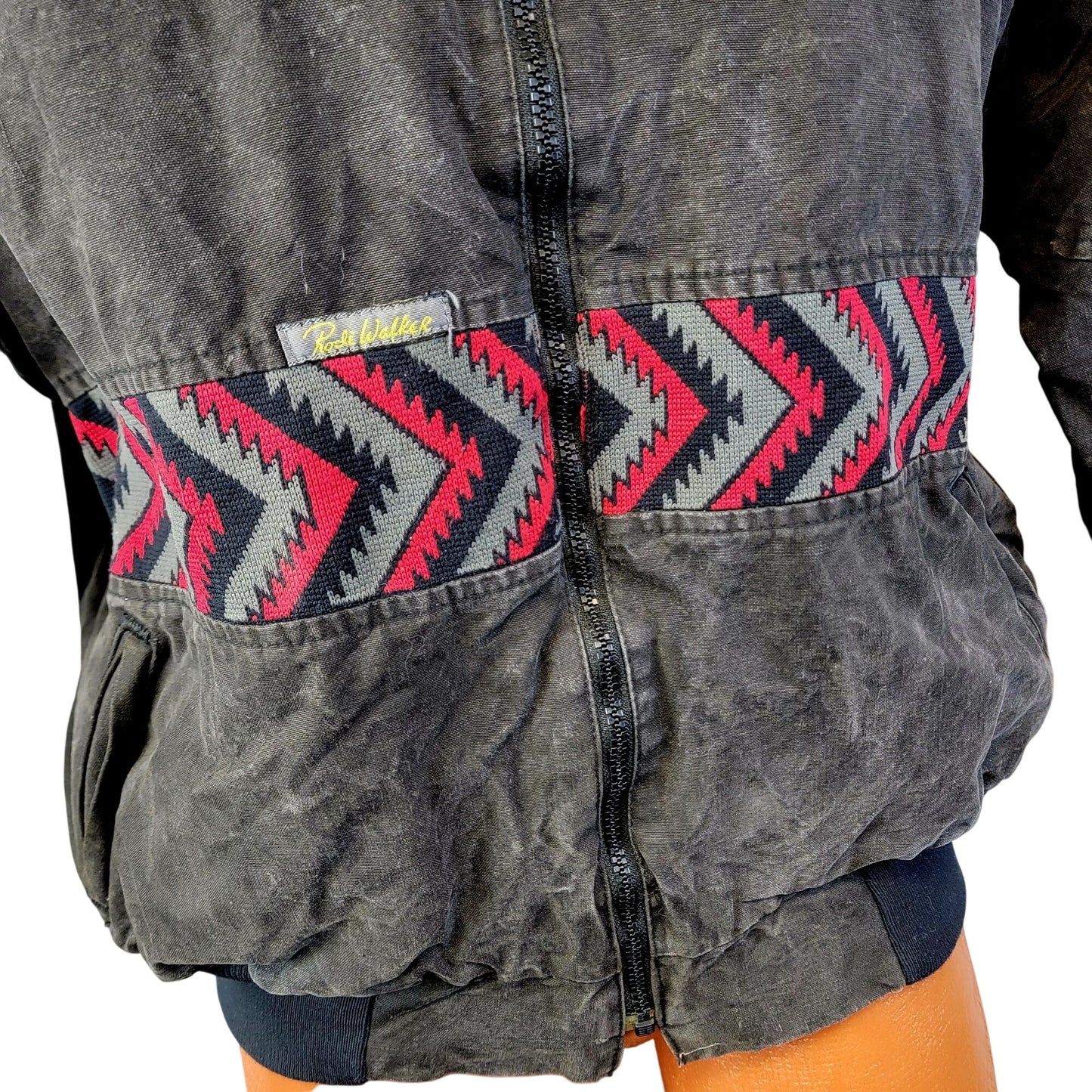 Rode Walker Vintage 90s Blanket Lined Western Jacket Men XL Red Black Outdoors Aztec