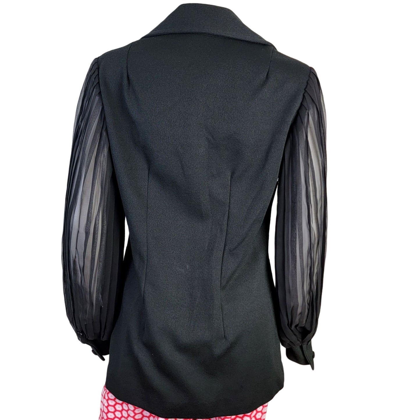 Vintage 70s Button Blouse Women 12 Black Sheer Long Sleeve Shirt