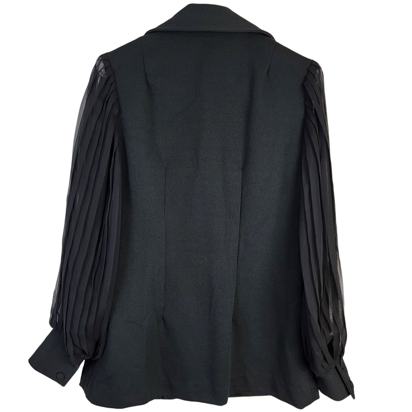 Vintage 70s Button Blouse Women 12 Black Sheer Long Sleeve Shirt