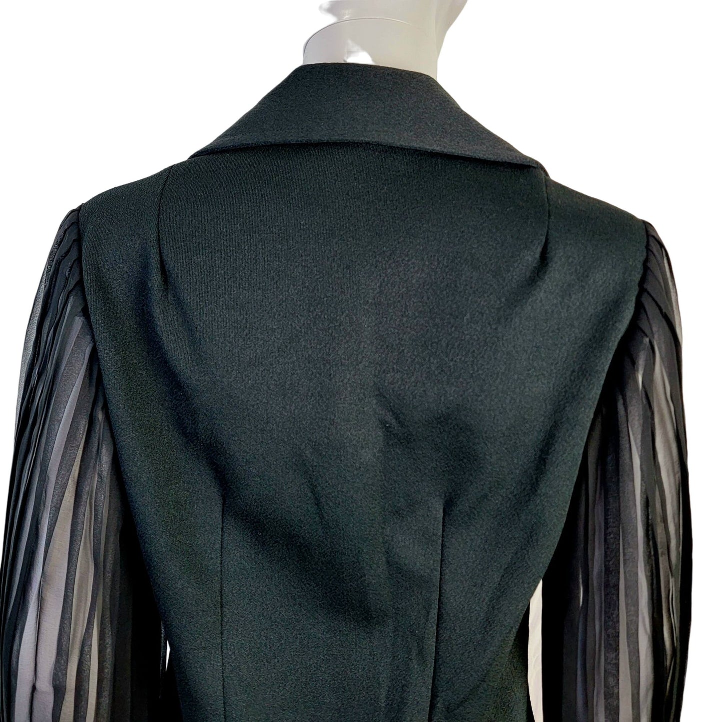 Vintage 70s Button Blouse Women 12 Black Sheer Long Sleeve Shirt