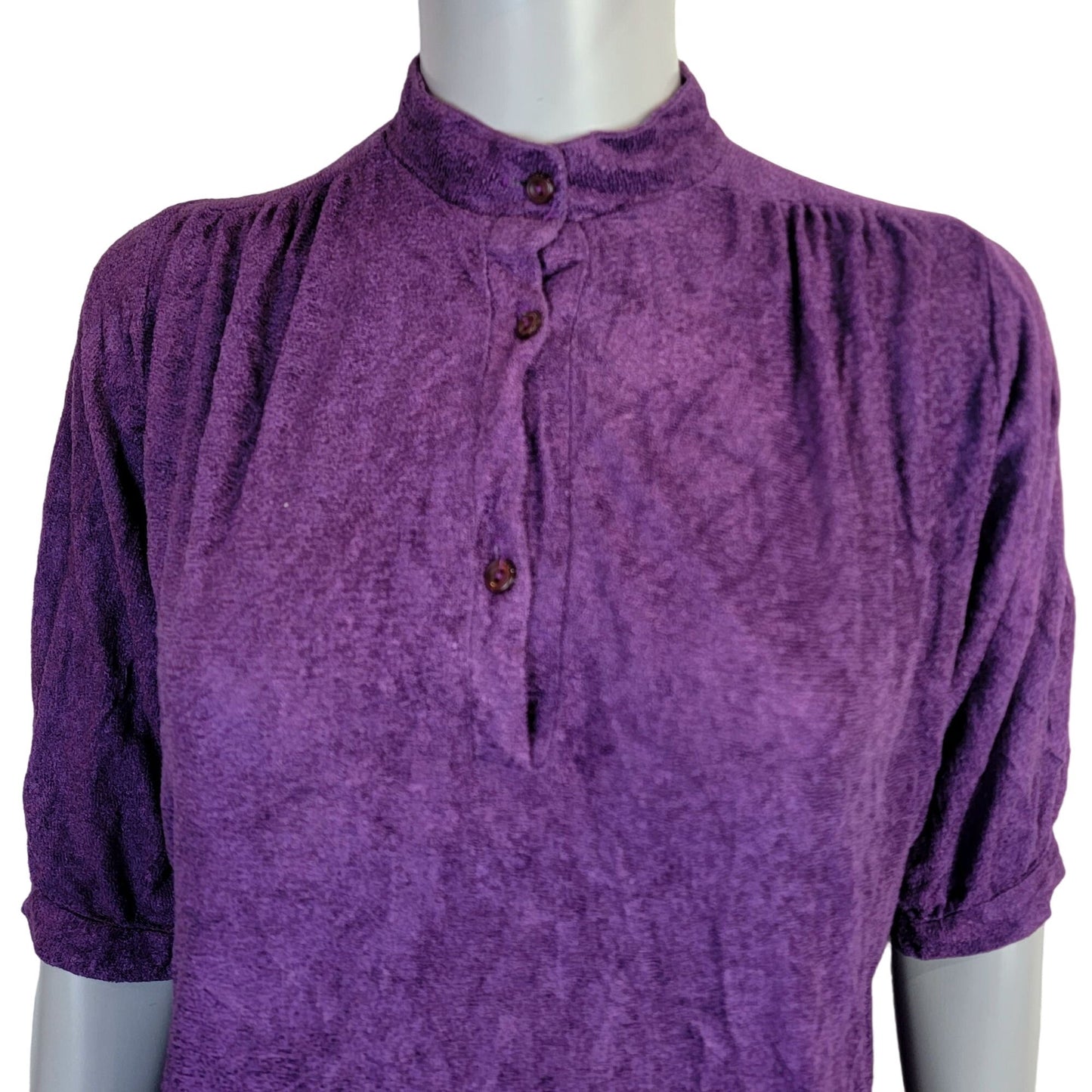 Vintage 70s Terrycloth Shirt Women Medium Purple Terry