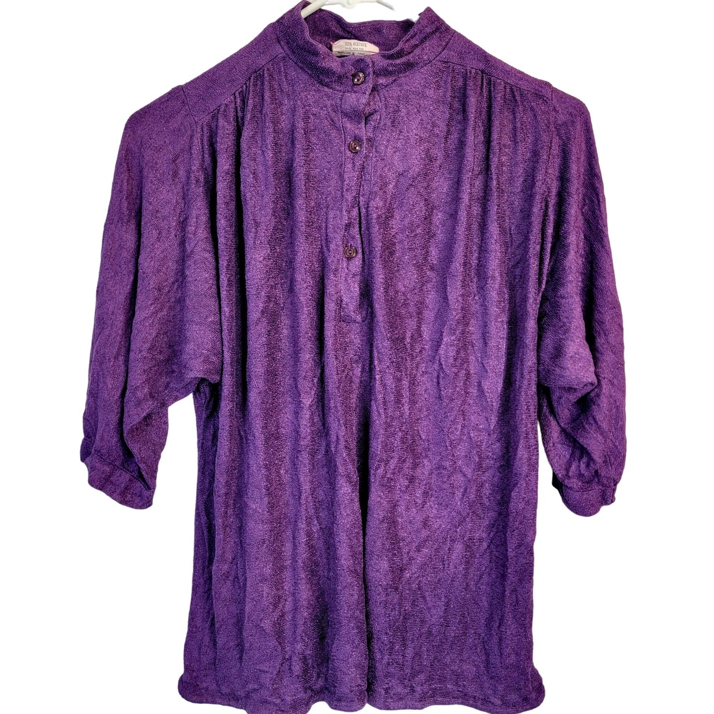 Vintage 70s Terrycloth Shirt Women Medium Purple Terry