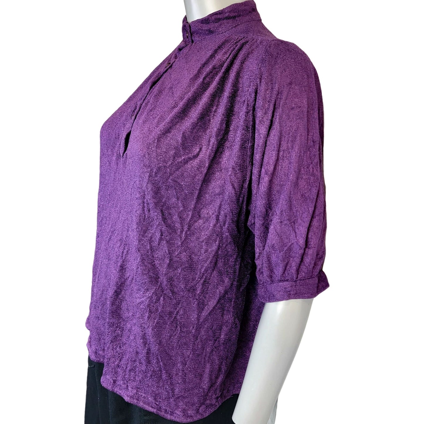 Vintage 70s Terrycloth Shirt Women Medium Purple Terry