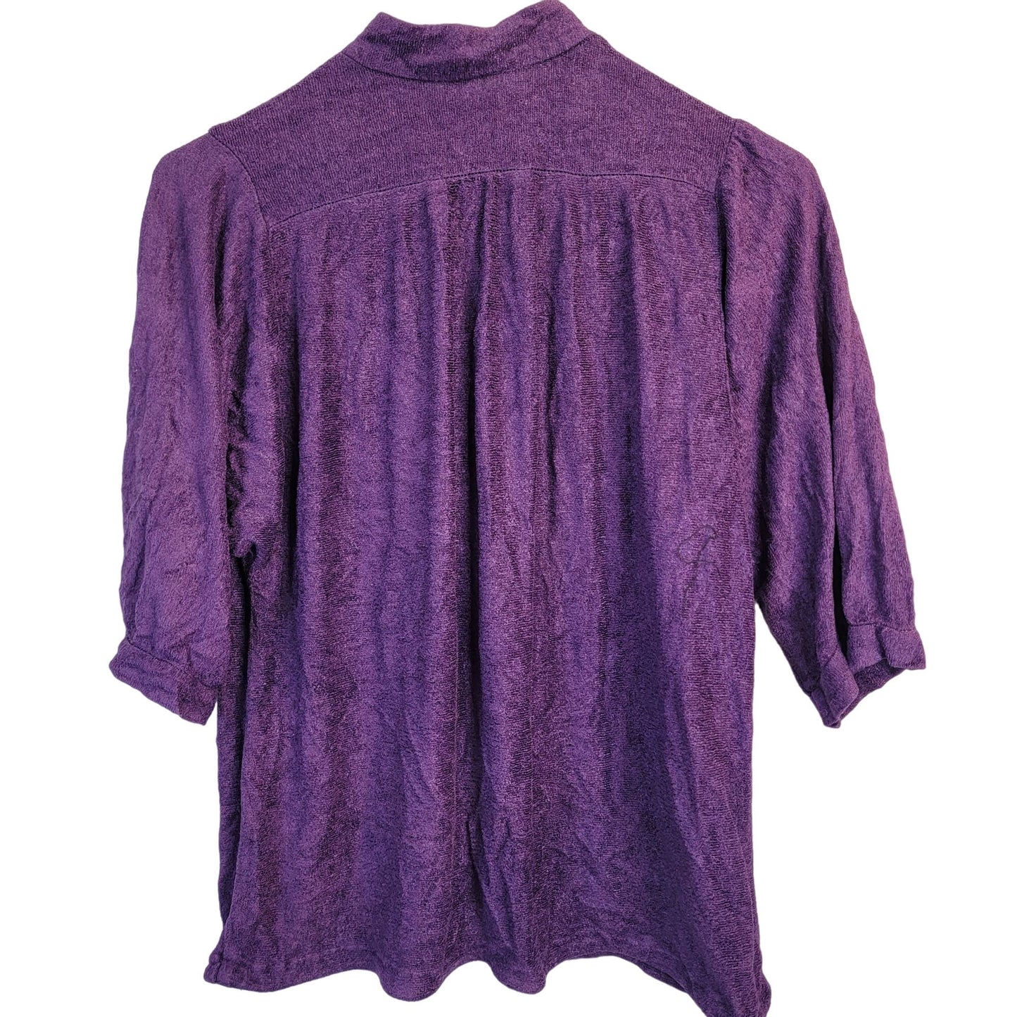 Vintage 70s Terrycloth Shirt Women Medium Purple Terry