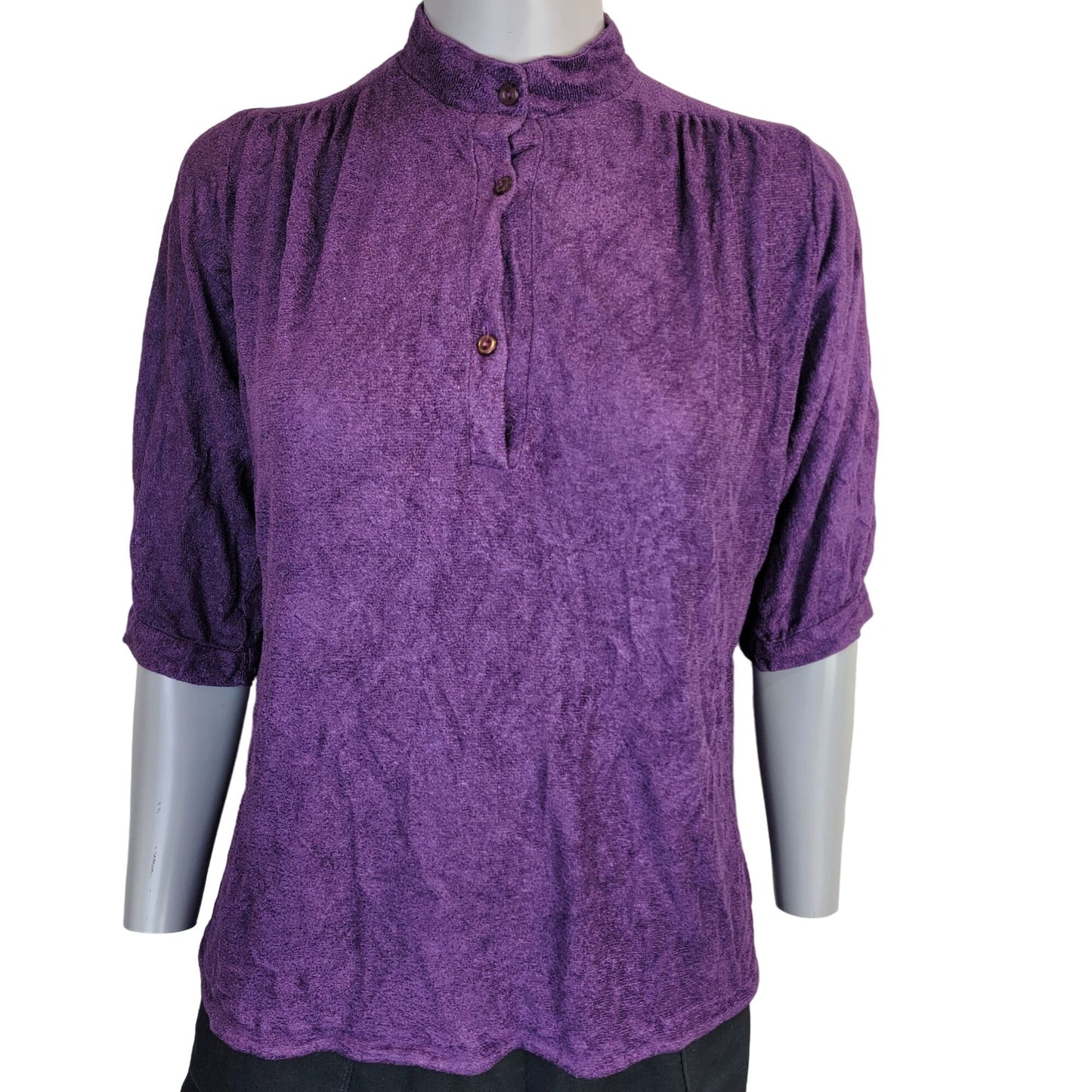 Vintage 70s Terrycloth Shirt Women Medium Purple Terry