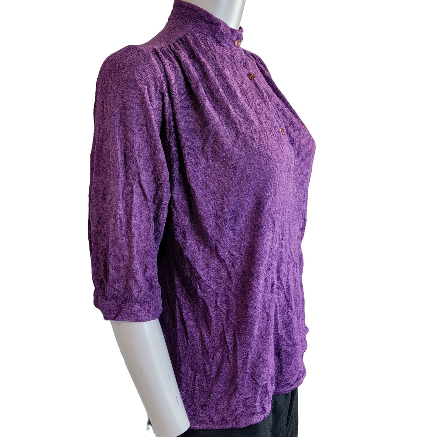 Vintage 70s Terrycloth Shirt Women Medium Purple Terry