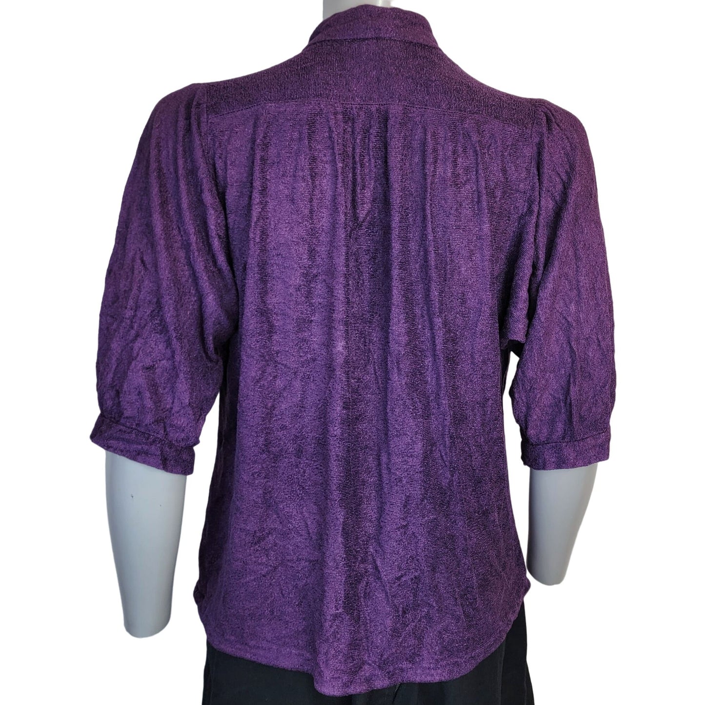 Vintage 70s Terrycloth Shirt Women Medium Purple Terry