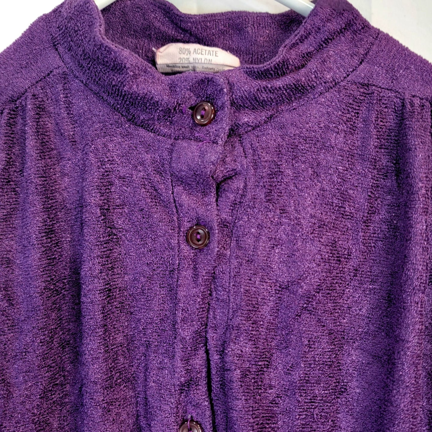 Vintage 70s Terrycloth Shirt Women Medium Purple Terry
