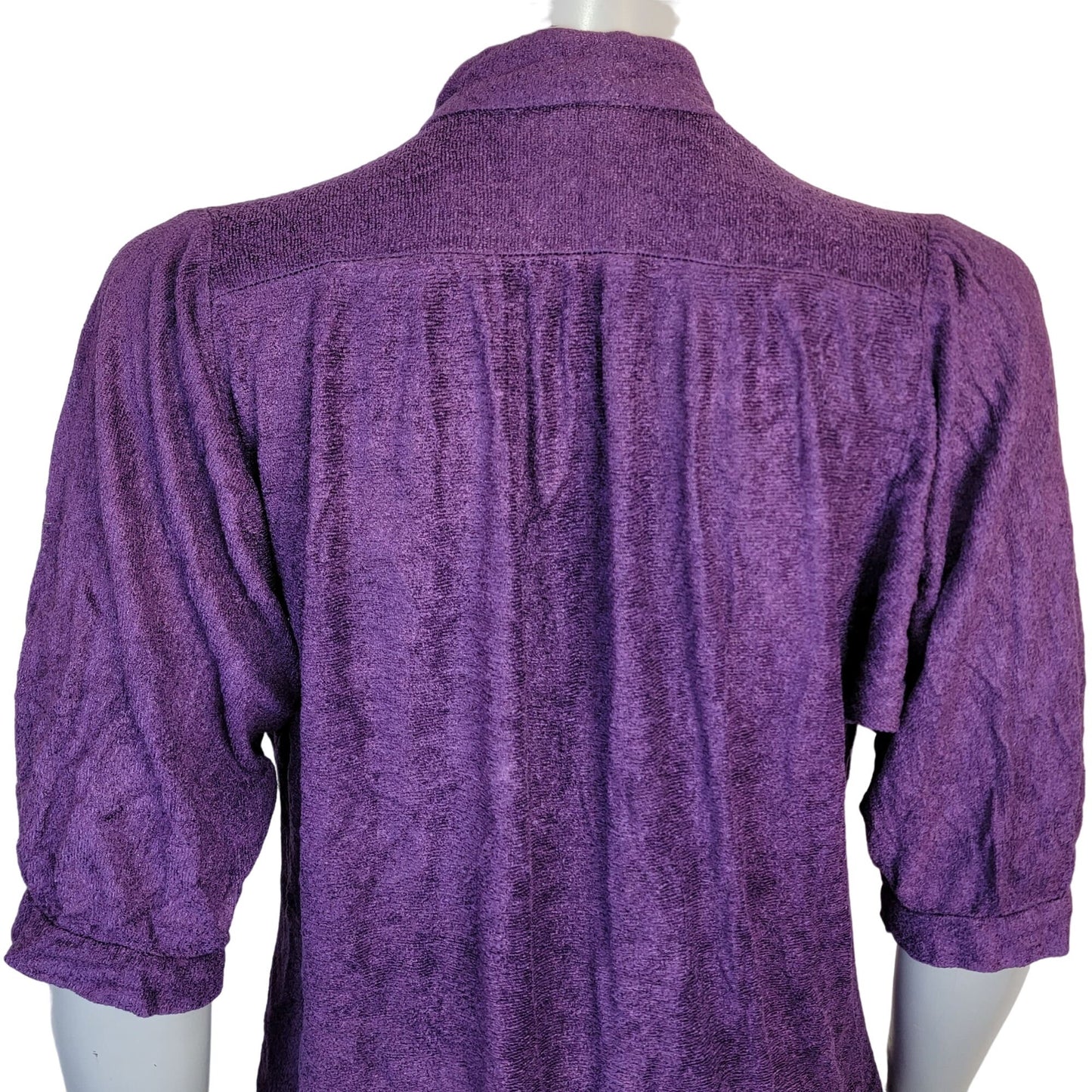 Vintage 70s Terrycloth Shirt Women Medium Purple Terry