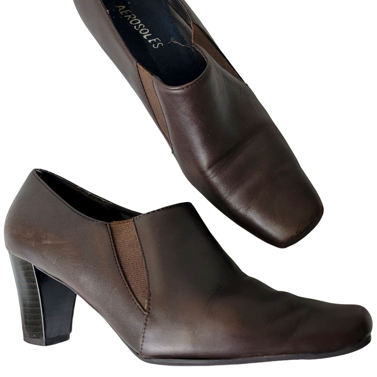 Aerosoles Leather Block Heels Women 8.5 Brown Shoes