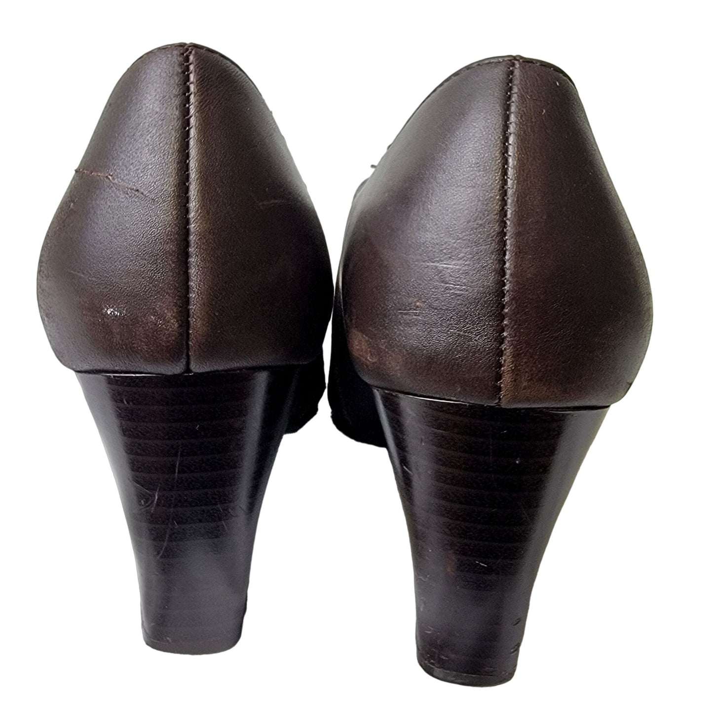 Aerosoles Leather Block Heels Women 8.5 Brown Shoes
