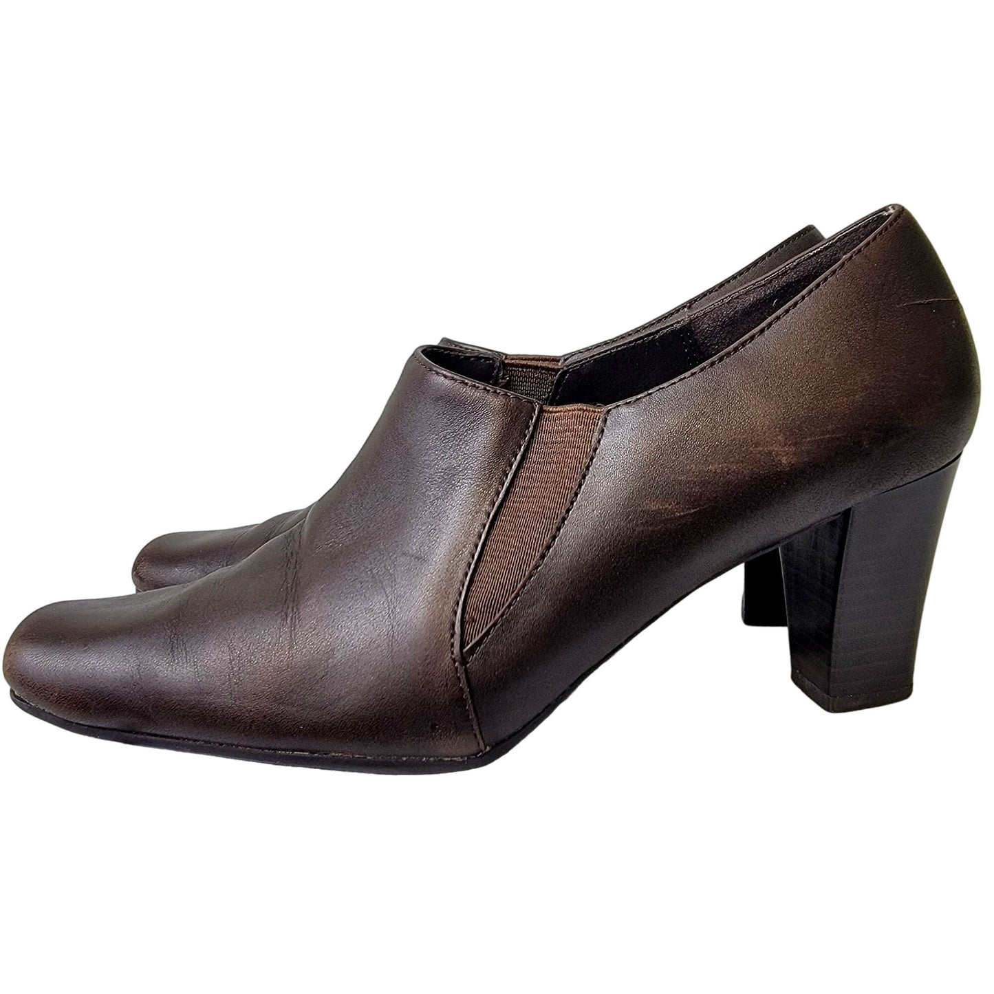 Aerosoles Leather Block Heels Women 8.5 Brown Shoes